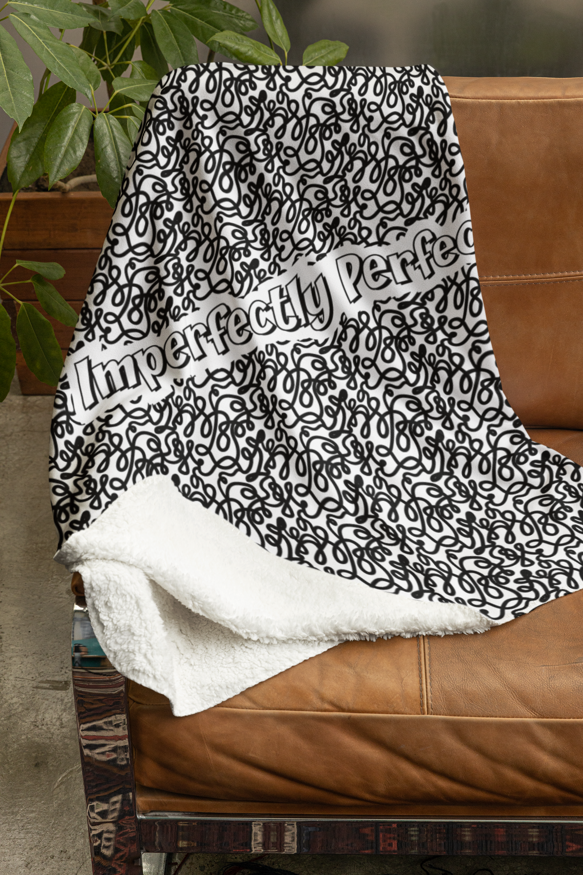 Imperfectly Perfect Chaos Blanket – Black and White Squiggle Sherpa Fleece