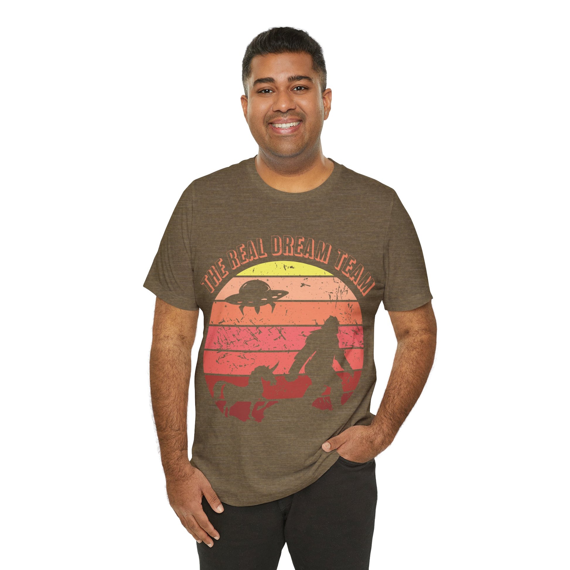 The Real Dream Team Retro Sunset Bigfoot, Unicorn & UFO Shirt