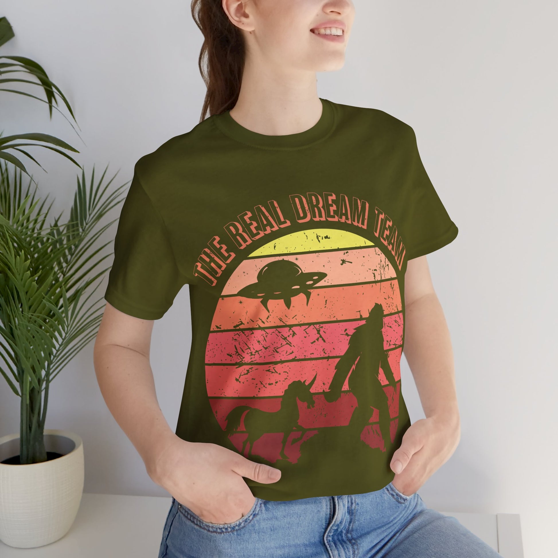 The Real Dream Team Retro Sunset Bigfoot, Unicorn & UFO Shirt