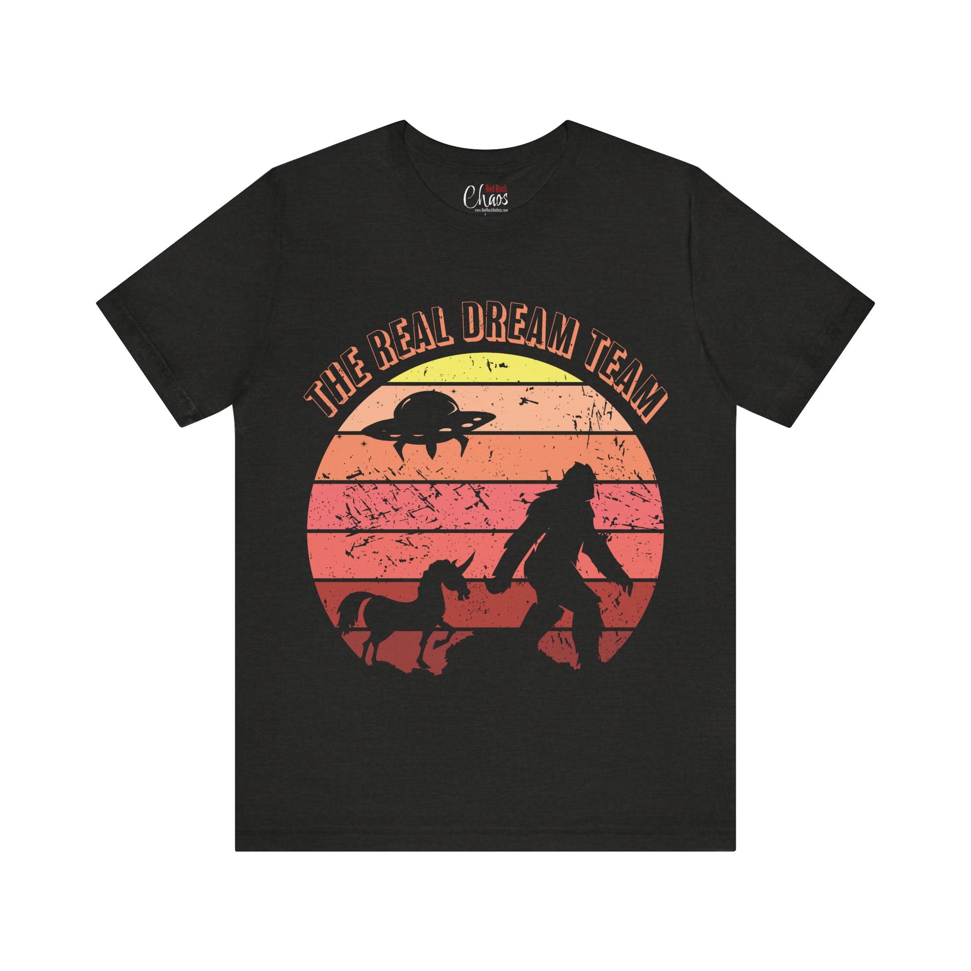 The Real Dream Team Retro Sunset Bigfoot, Unicorn & UFO Shirt