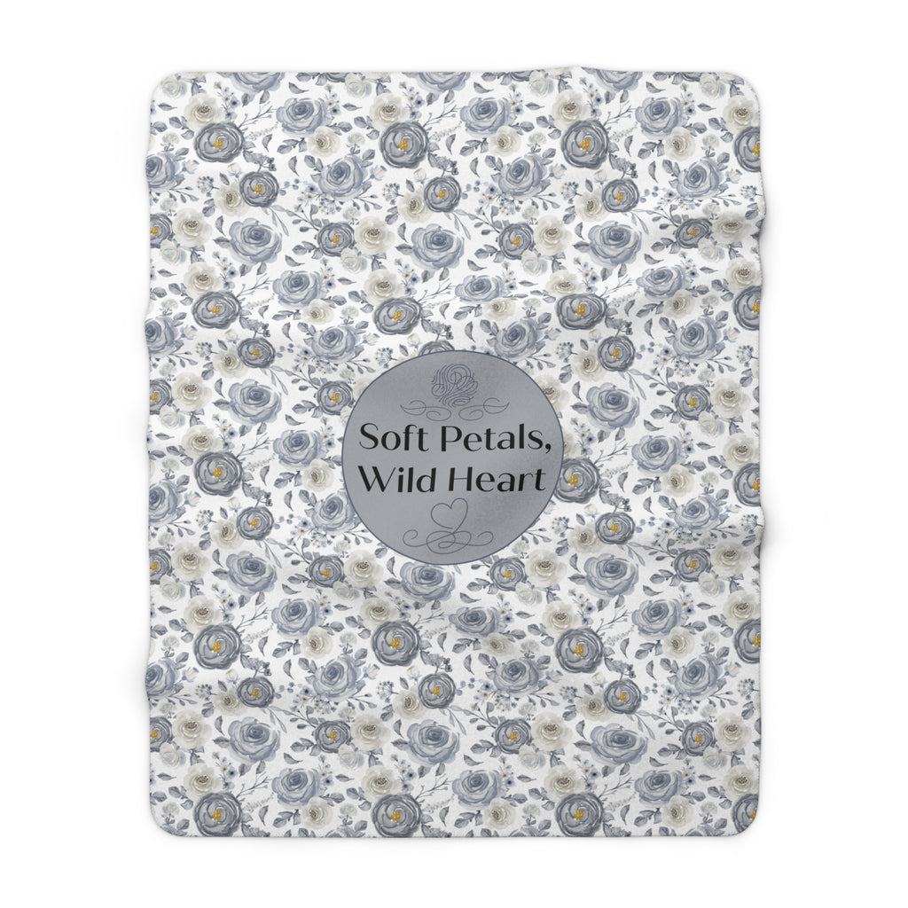Soft Petals, Wild Heart – Gray & Blue Watercolor Floral Cozy Sherpa Fleece Blanket