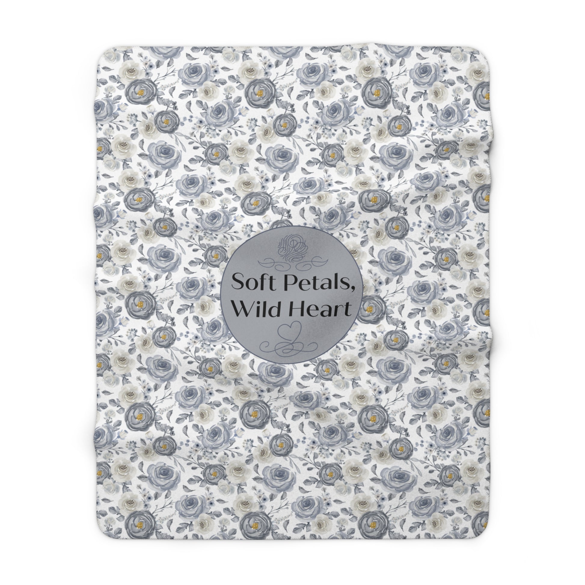 Soft Petals, Wild Heart – Gray & Blue Watercolor Floral Cozy Sherpa Fleece Blanket