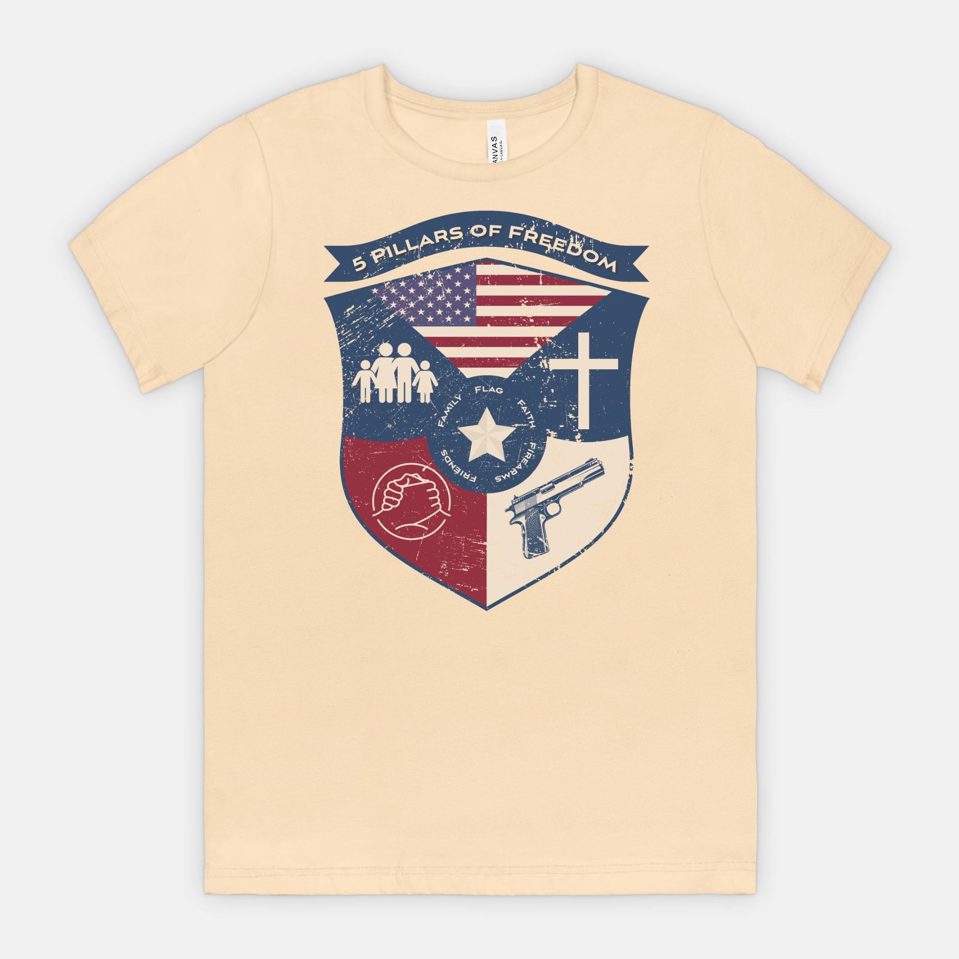 5 Pillars of Freedom Shield Tee – Family, Faith, Flag & Firearms