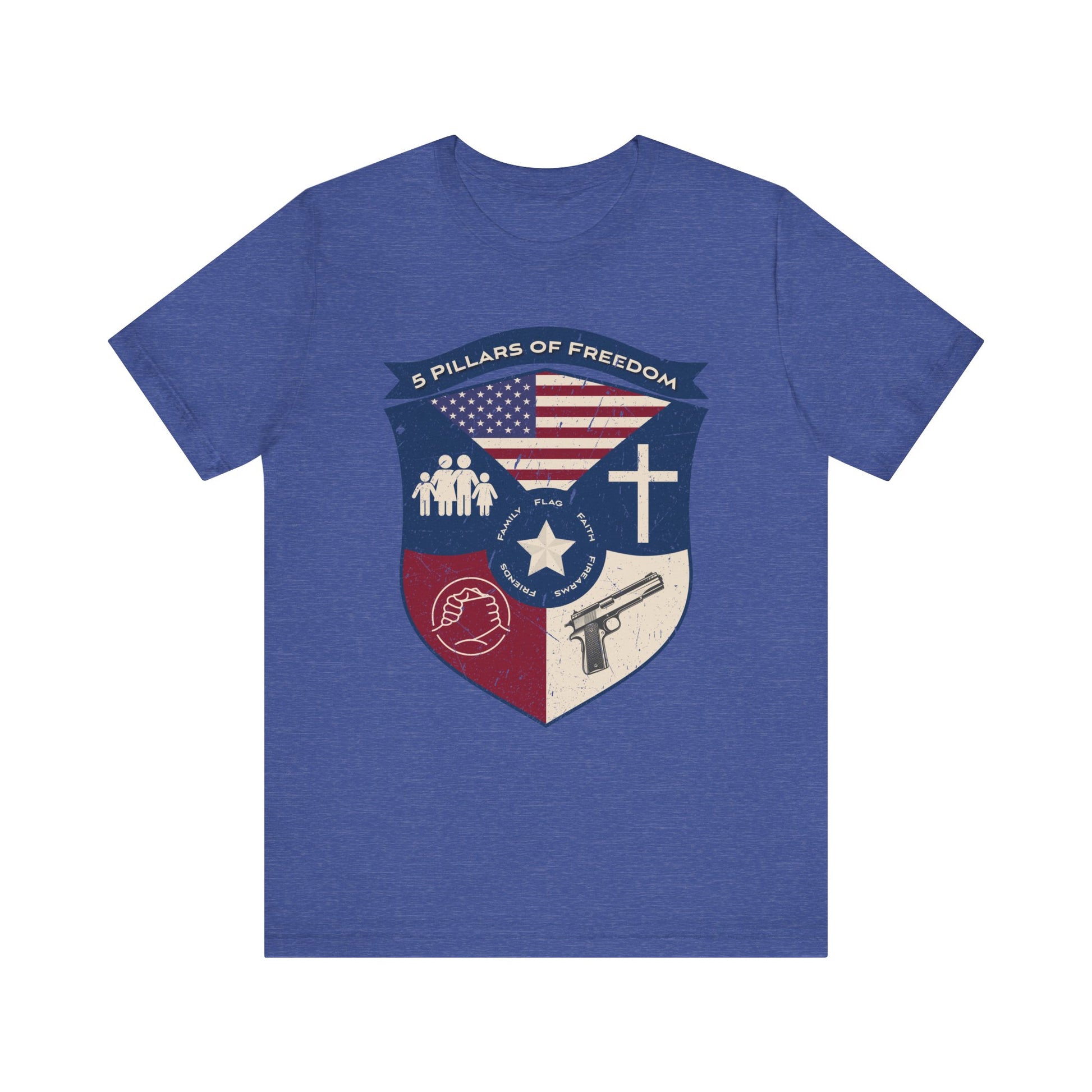 5 Pillars of Freedom Shield – Patriotic Tee