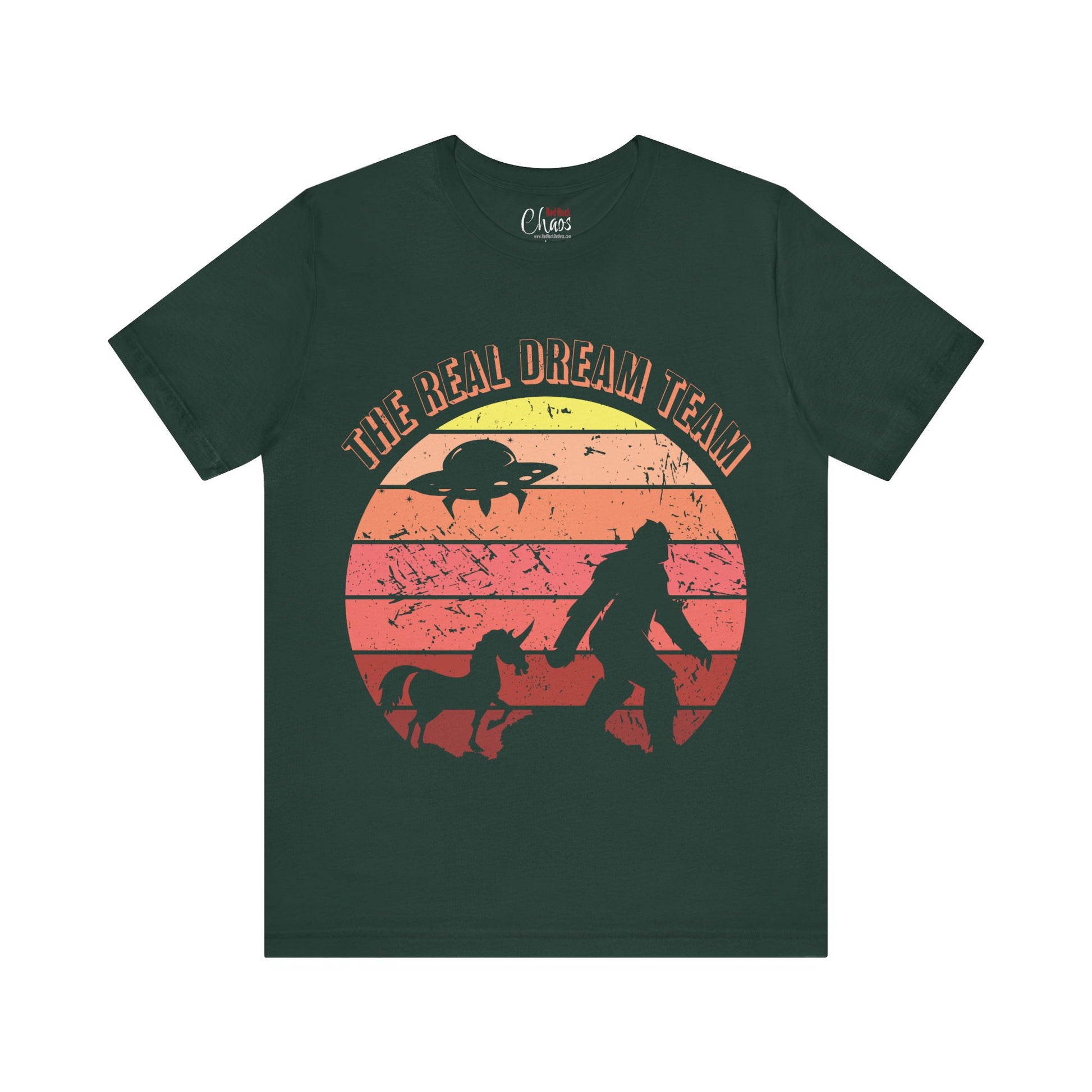 The Real Dream Team Retro Sunset Bigfoot, Unicorn & UFO Shirt