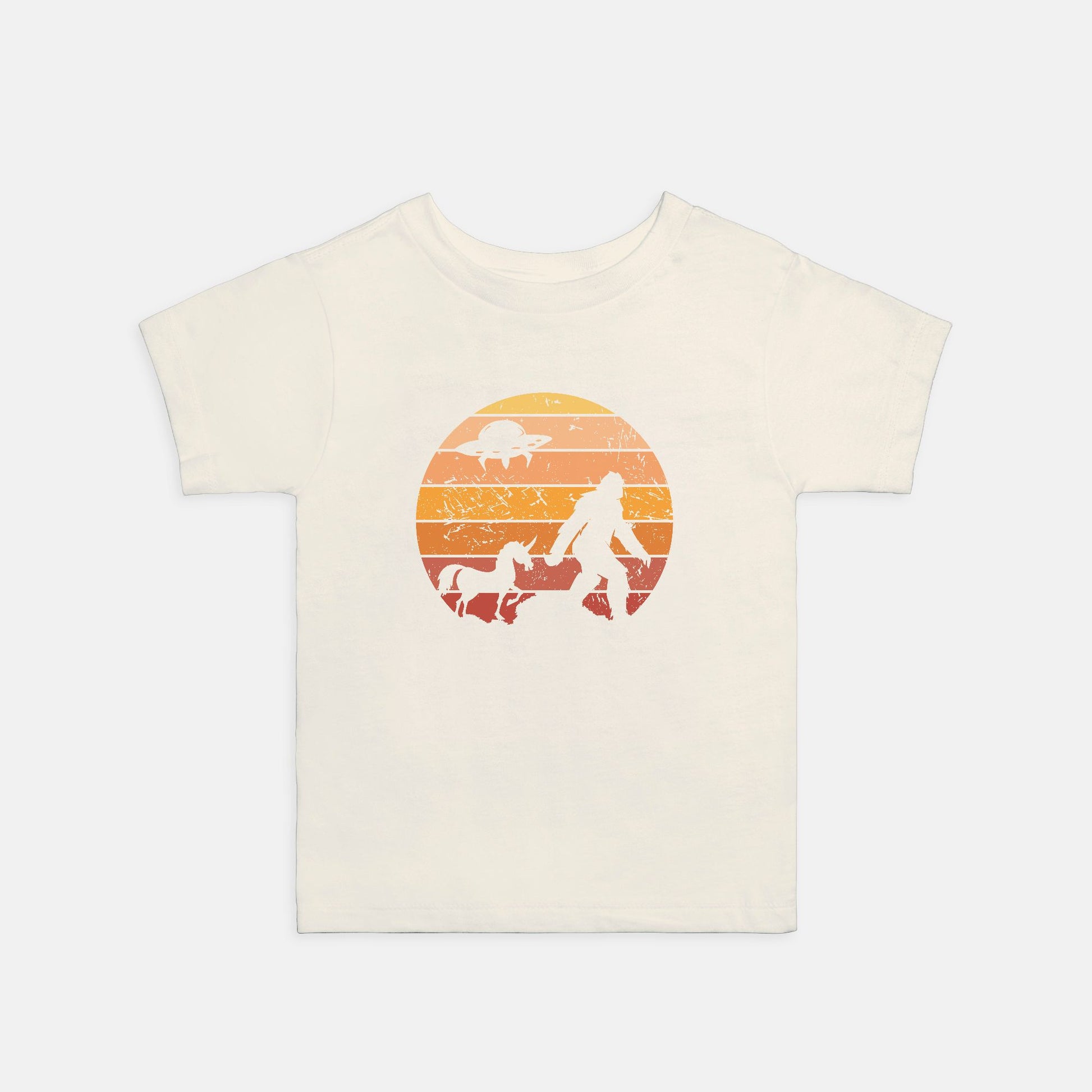Bigfoot Sunset Toddler Tee – UFO & Unicorn Cryptid Adventure Shirt