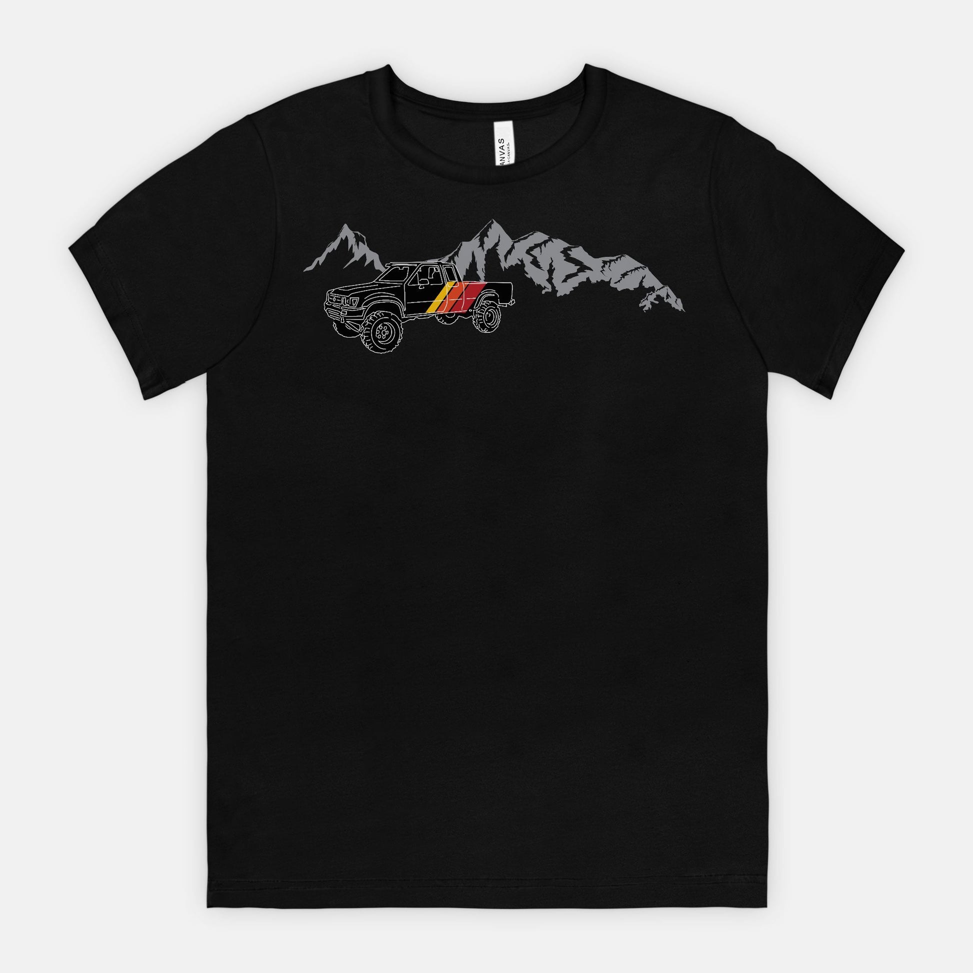 Retro Black Toyota Truck with Mountains