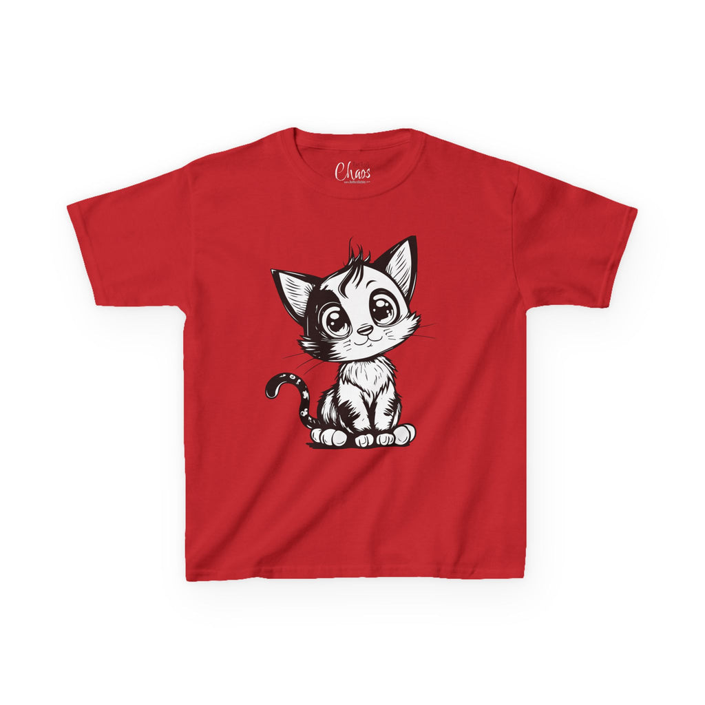 Big-Eyed Cat Kids T-Shirt – Cute Black & White Line Art