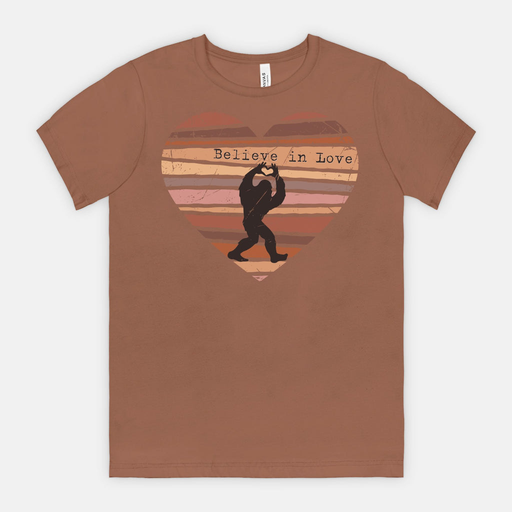 Believe in Love Bigfoot Heart Shirt