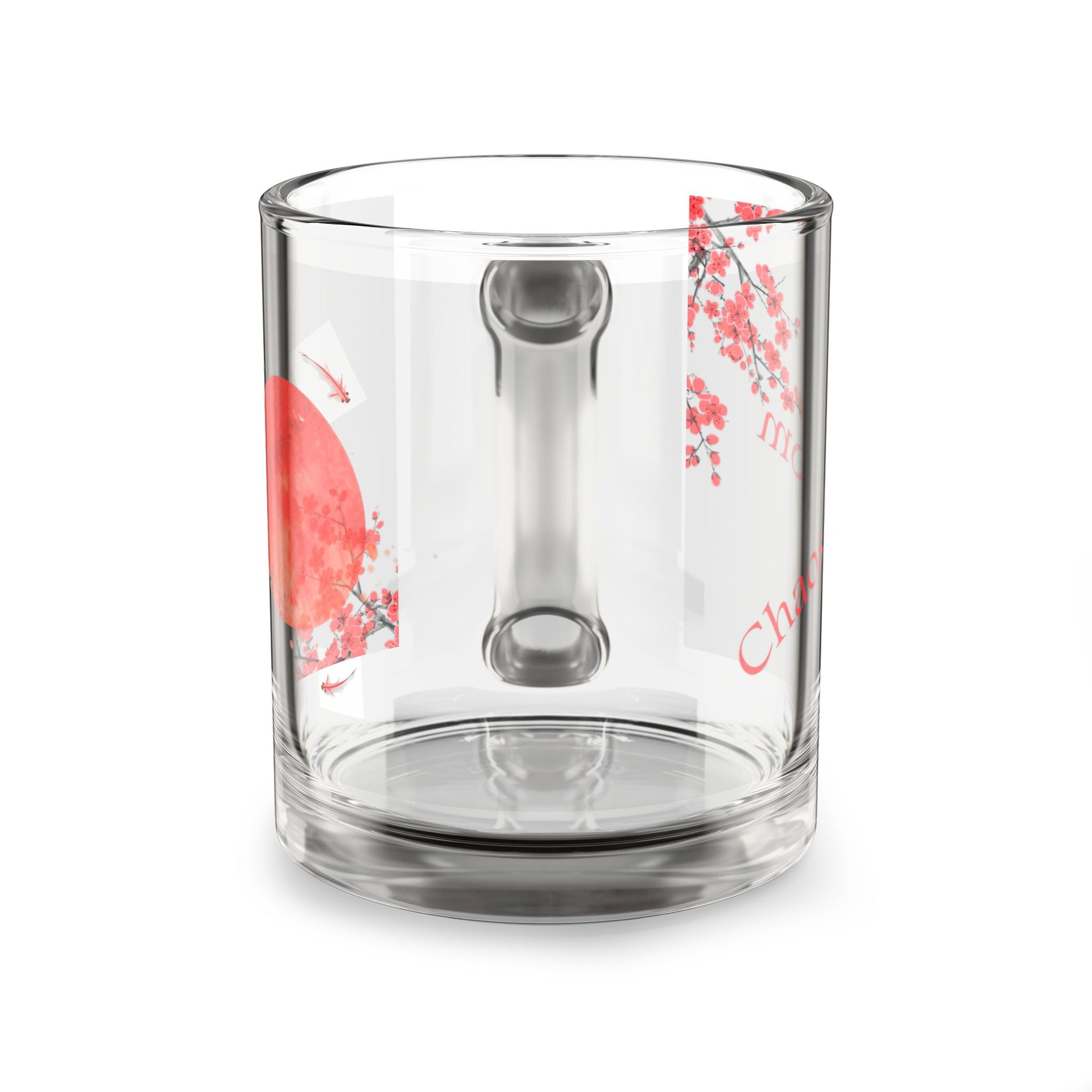 Chaos Bloom Glass Coffee Mug – Sakura, Koi & Red Sun Ink Wash Art