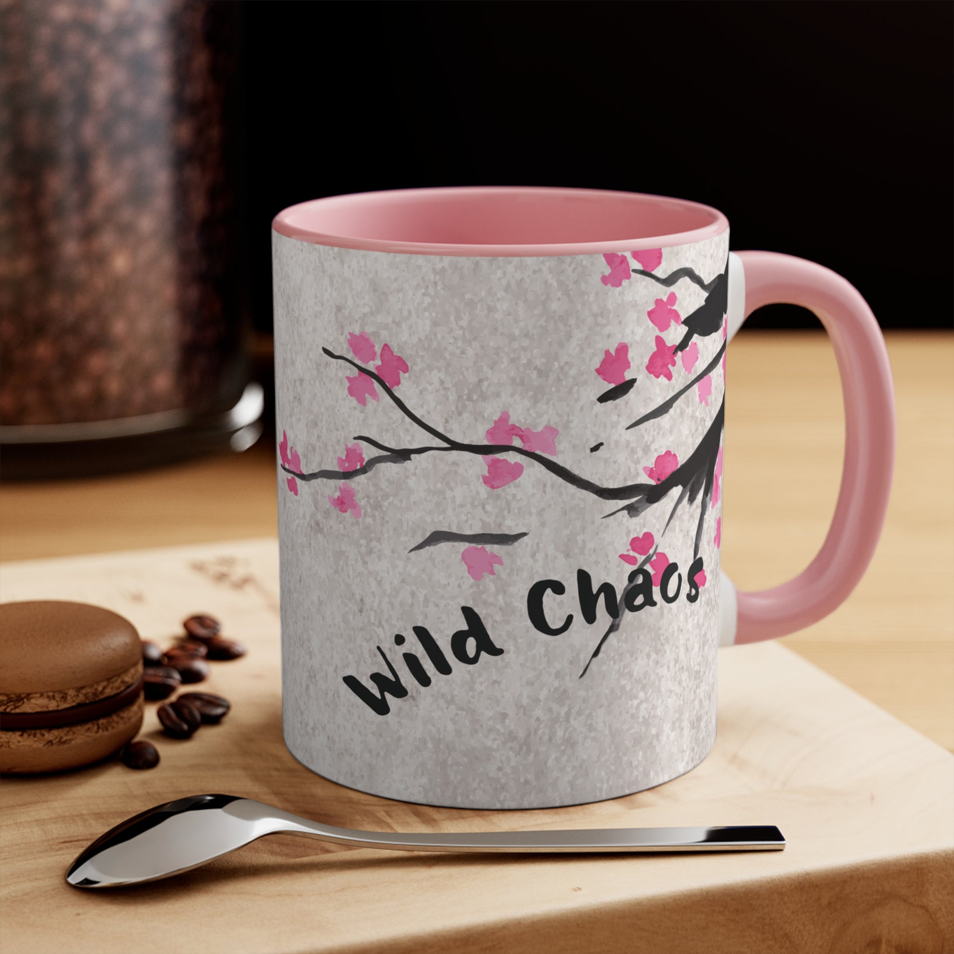 Wild Chaos Coffee Mug – Ink Brush Horse Art – Pink Accent