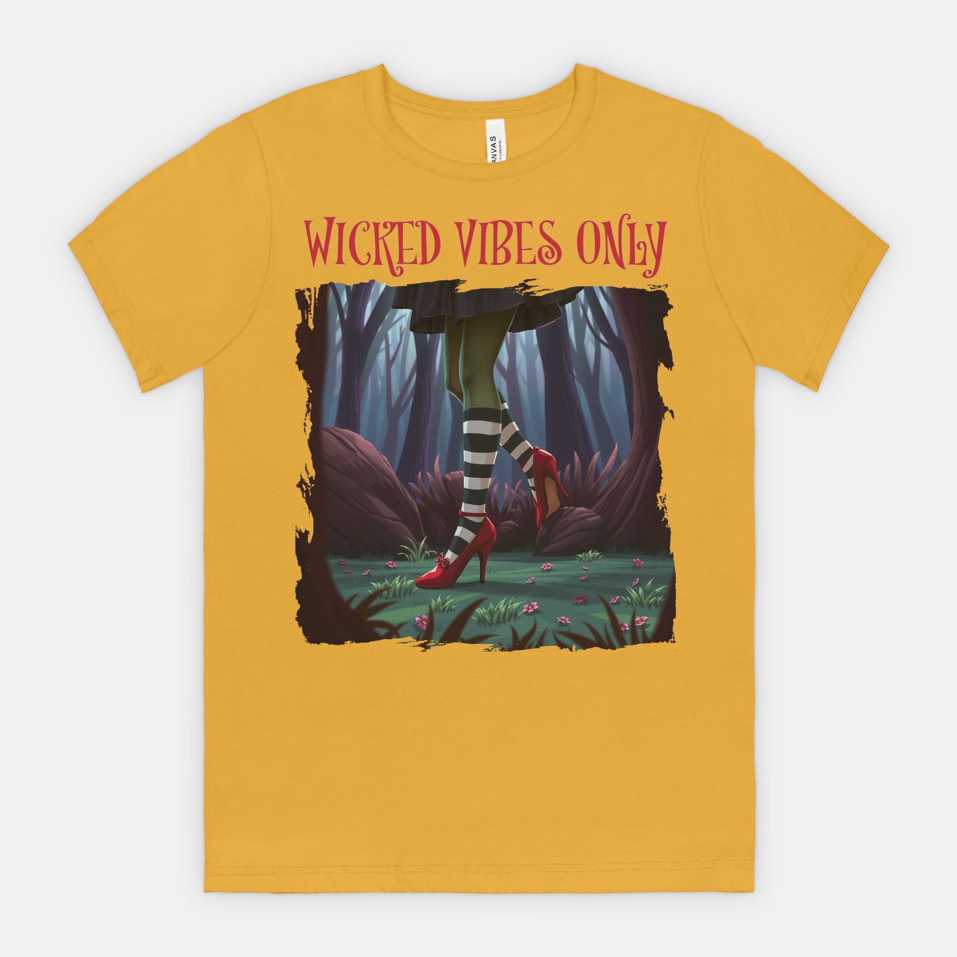 Wicked Vibes Only Witch Shirt – Striped Stockings & Ruby Heels Halloween Tee