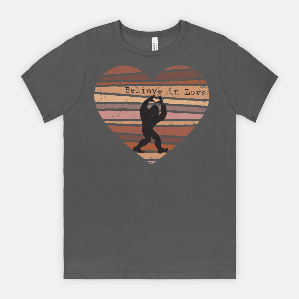 Believe in Love Bigfoot Heart Shirt