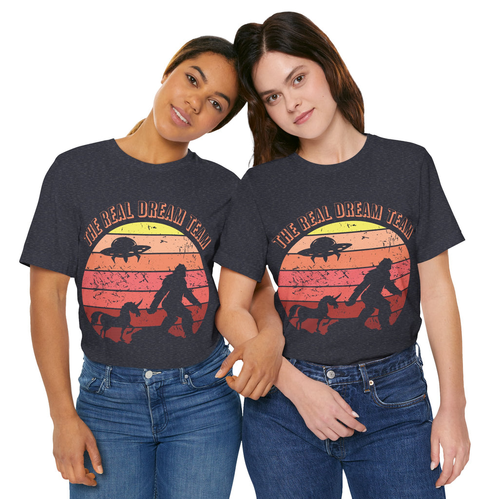 The Real Dream Team Retro Sunset Bigfoot, Unicorn & UFO Shirt