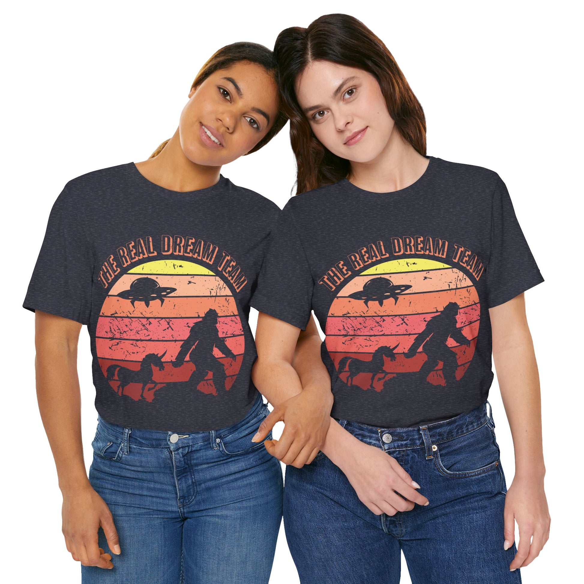 The Real Dream Team Retro Sunset Bigfoot, Unicorn & UFO Shirt