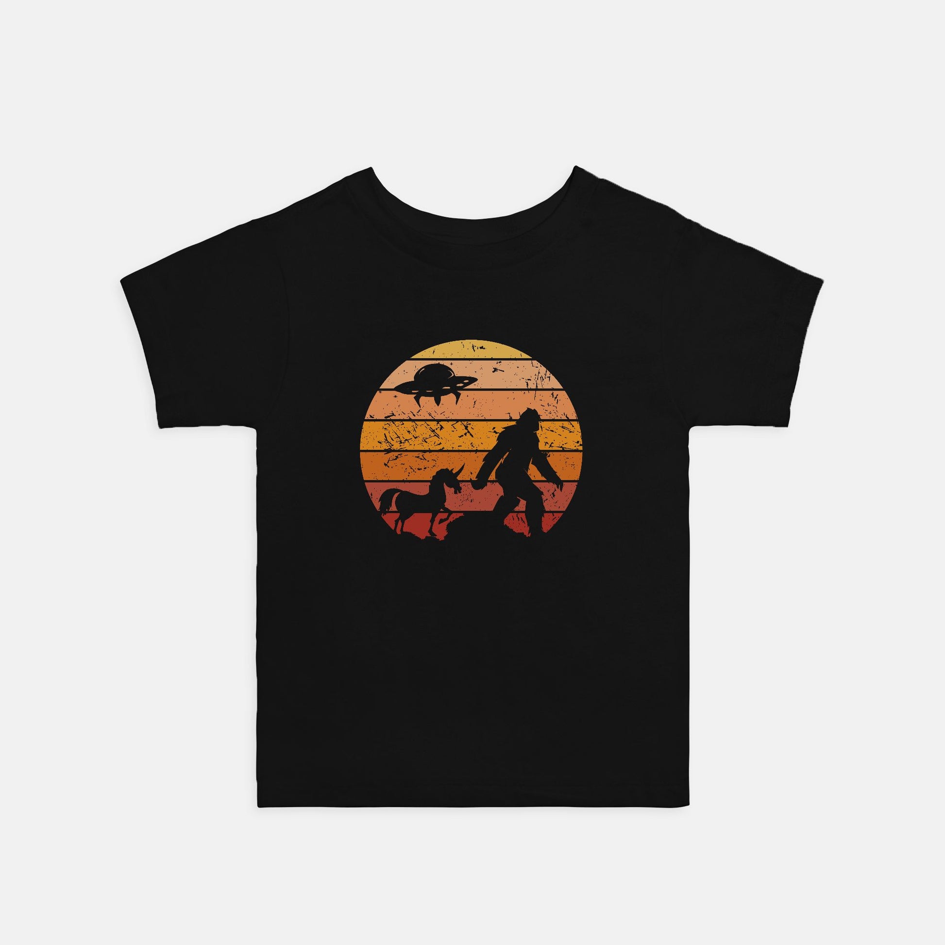 Bigfoot Sunset Toddler Tee – UFO & Unicorn Cryptid Adventure Shirt
