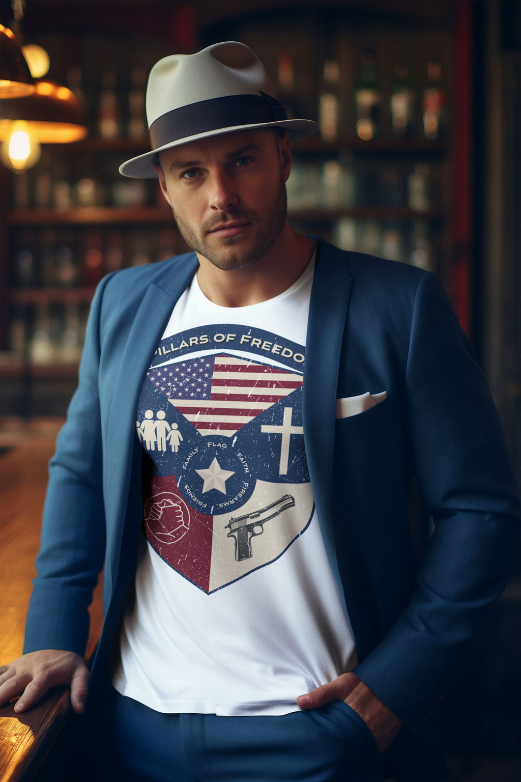 5 Pillars of Freedom Shield Tee – Family, Faith, Flag & Firearms