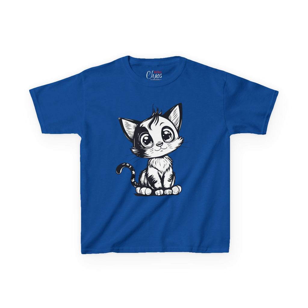 Big-Eyed Cat Kids T-Shirt – Cute Black & White Line Art