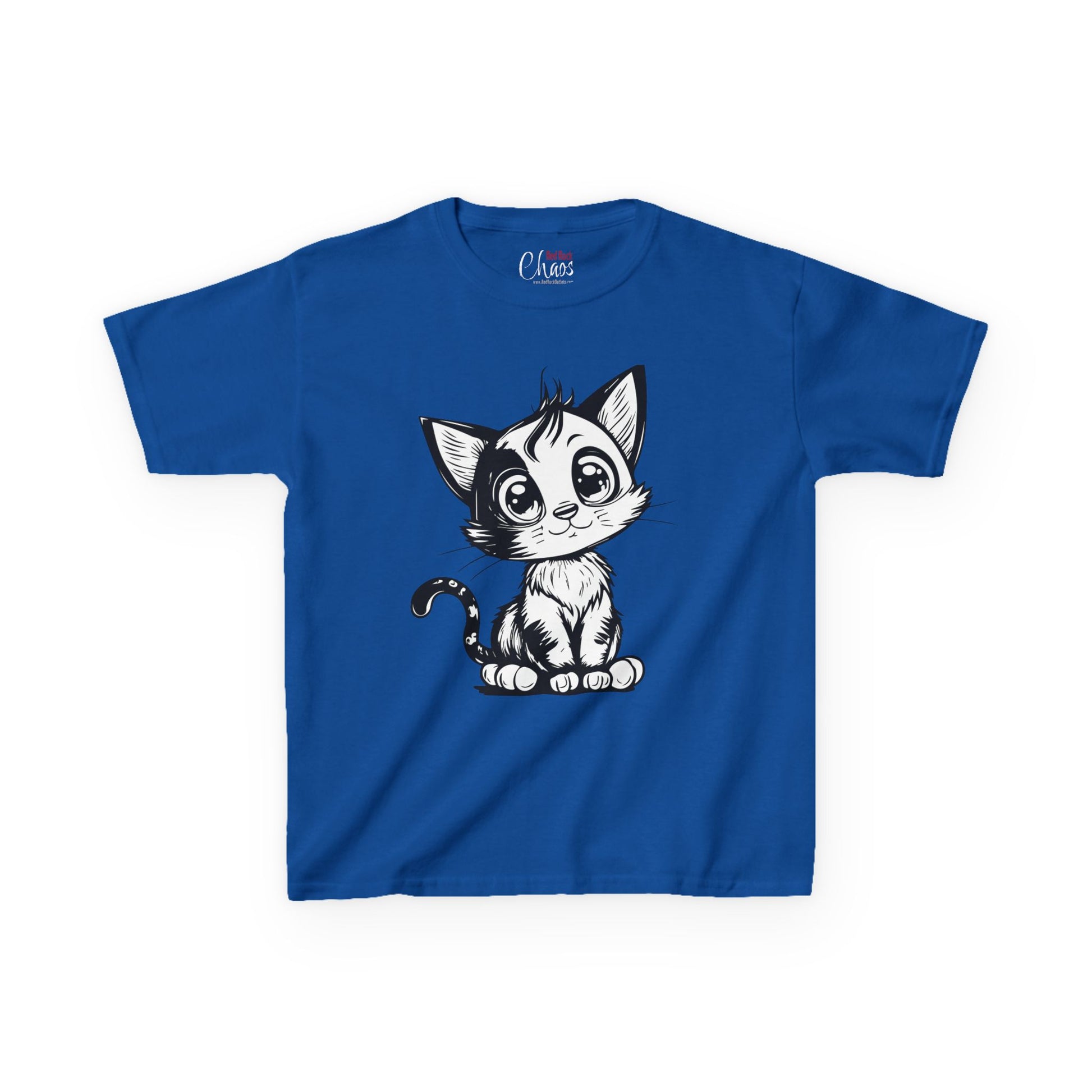 Big-Eyed Cat Kids T-Shirt – Cute Black & White Line Art