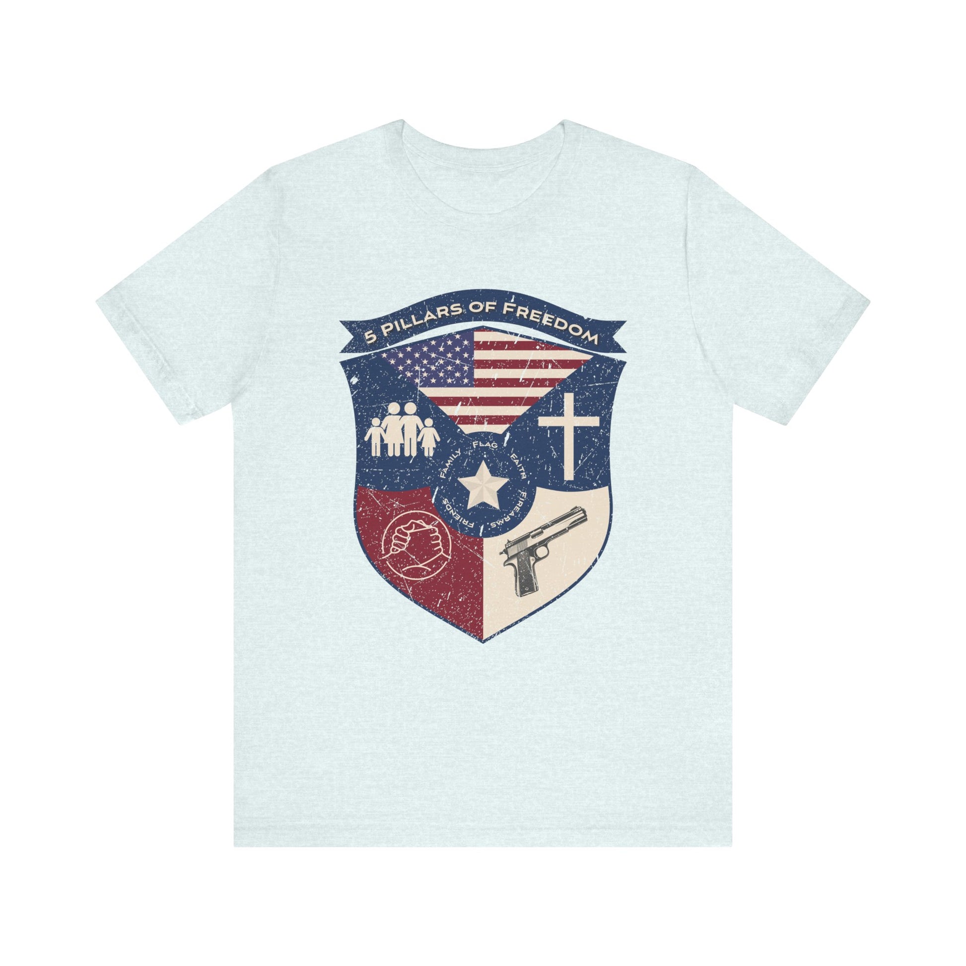 5 Pillars of Freedom Shield – Patriotic Tee