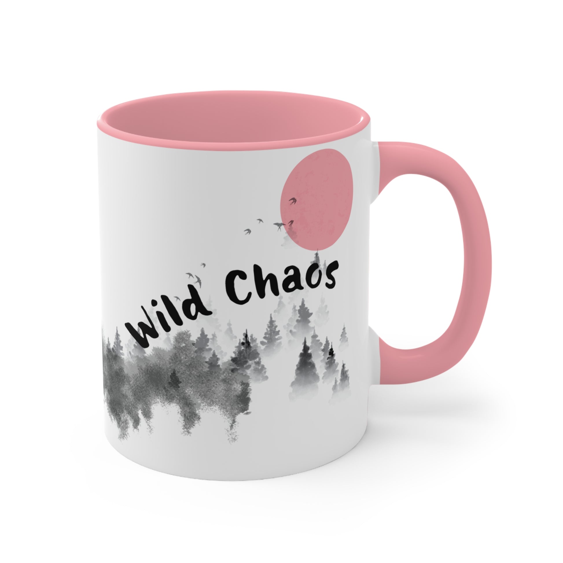 Wild Chaos Coffee Mug – Ink Brush Horse Art – Pink Accent