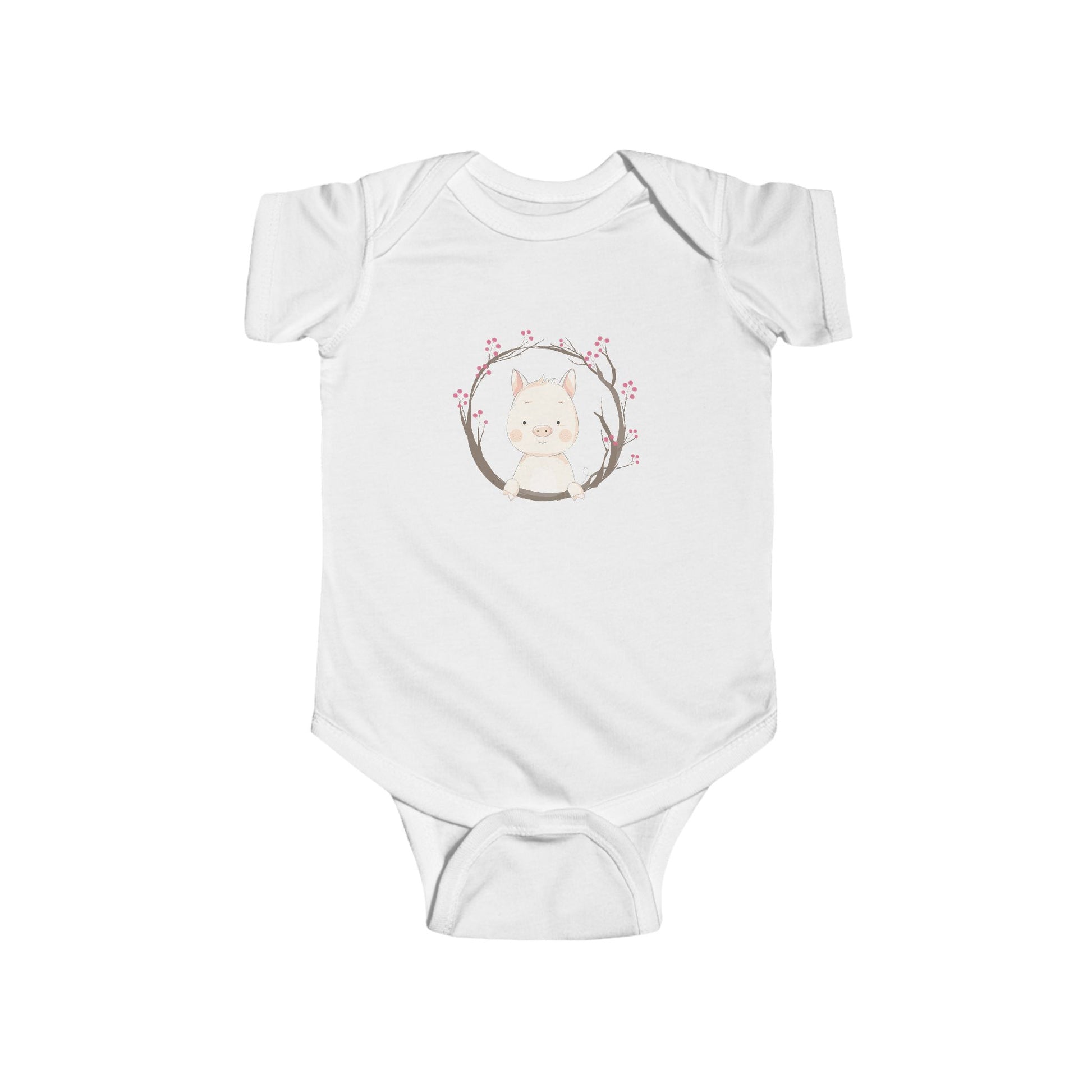 Pretty in Pig – Baby Onesie with Floral Piglet Design