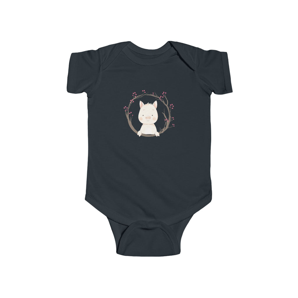 Pretty in Pig – Baby Onesie with Floral Piglet Design