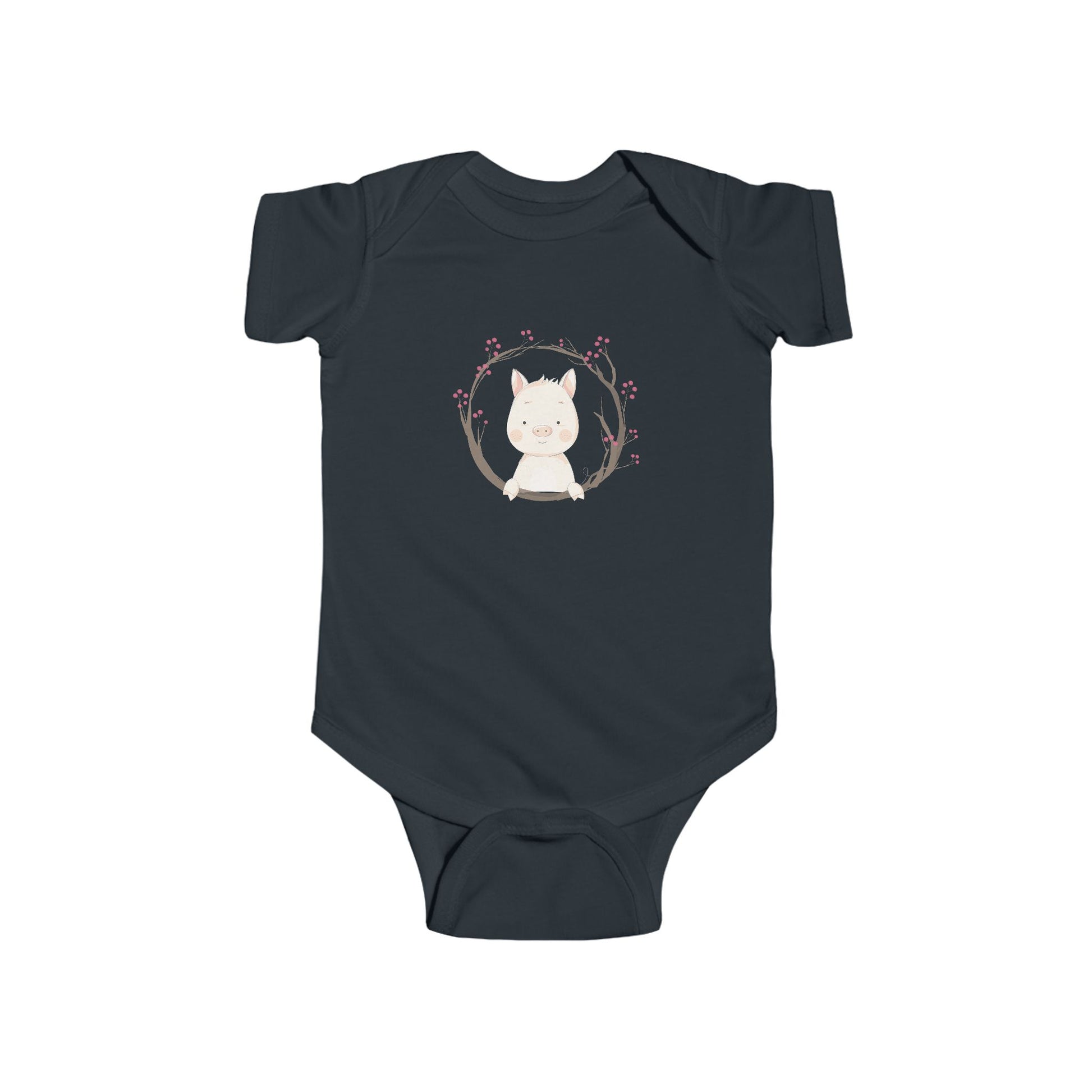 Pretty in Pig – Baby Onesie with Floral Piglet Design