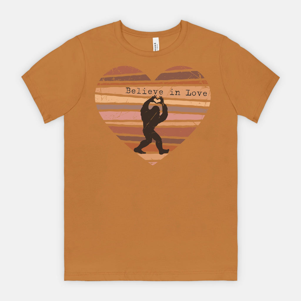 Believe in Love Bigfoot Heart Shirt