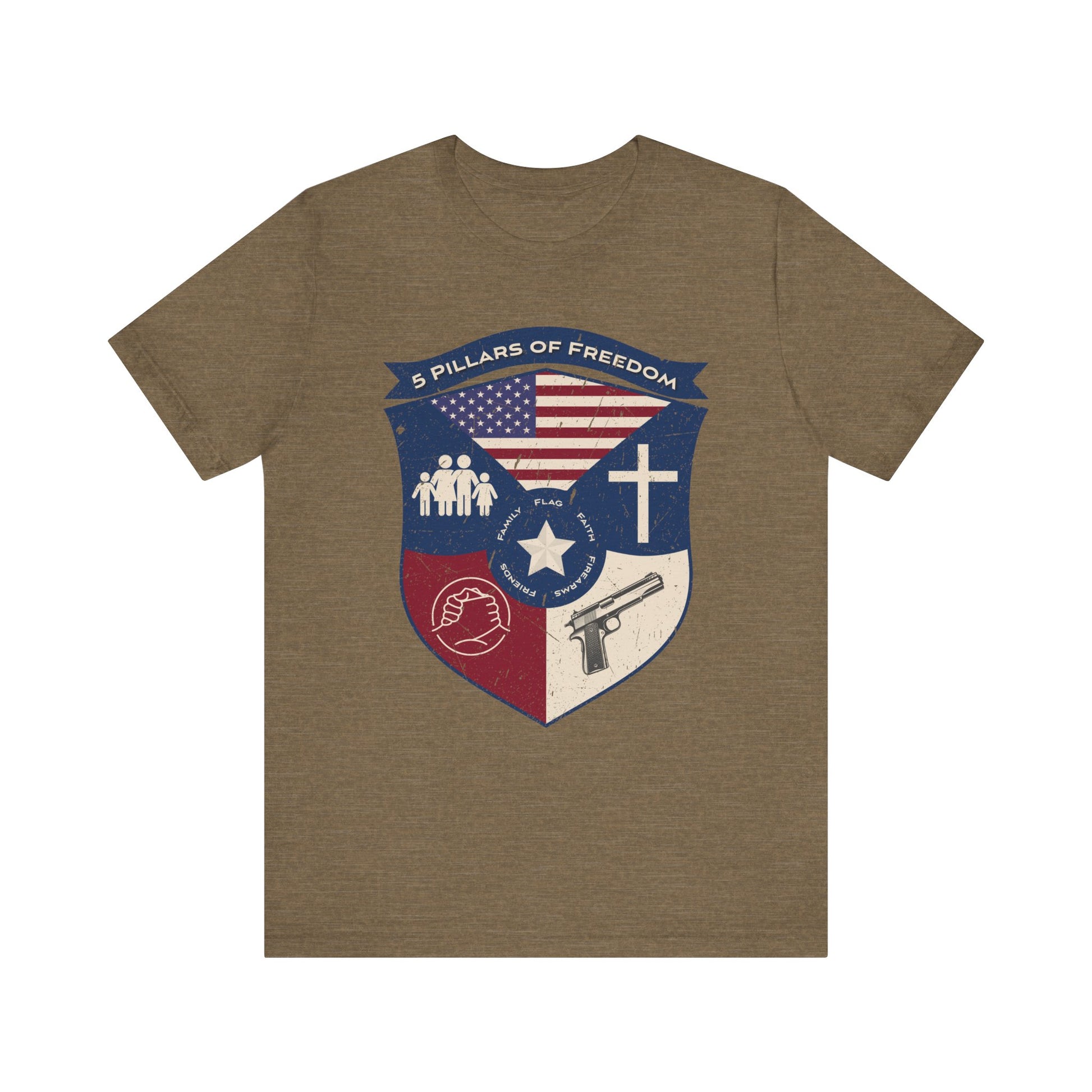 5 Pillars of Freedom Shield – Patriotic Tee