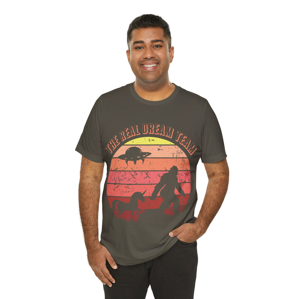 The Real Dream Team Retro Sunset Bigfoot, Unicorn & UFO Shirt