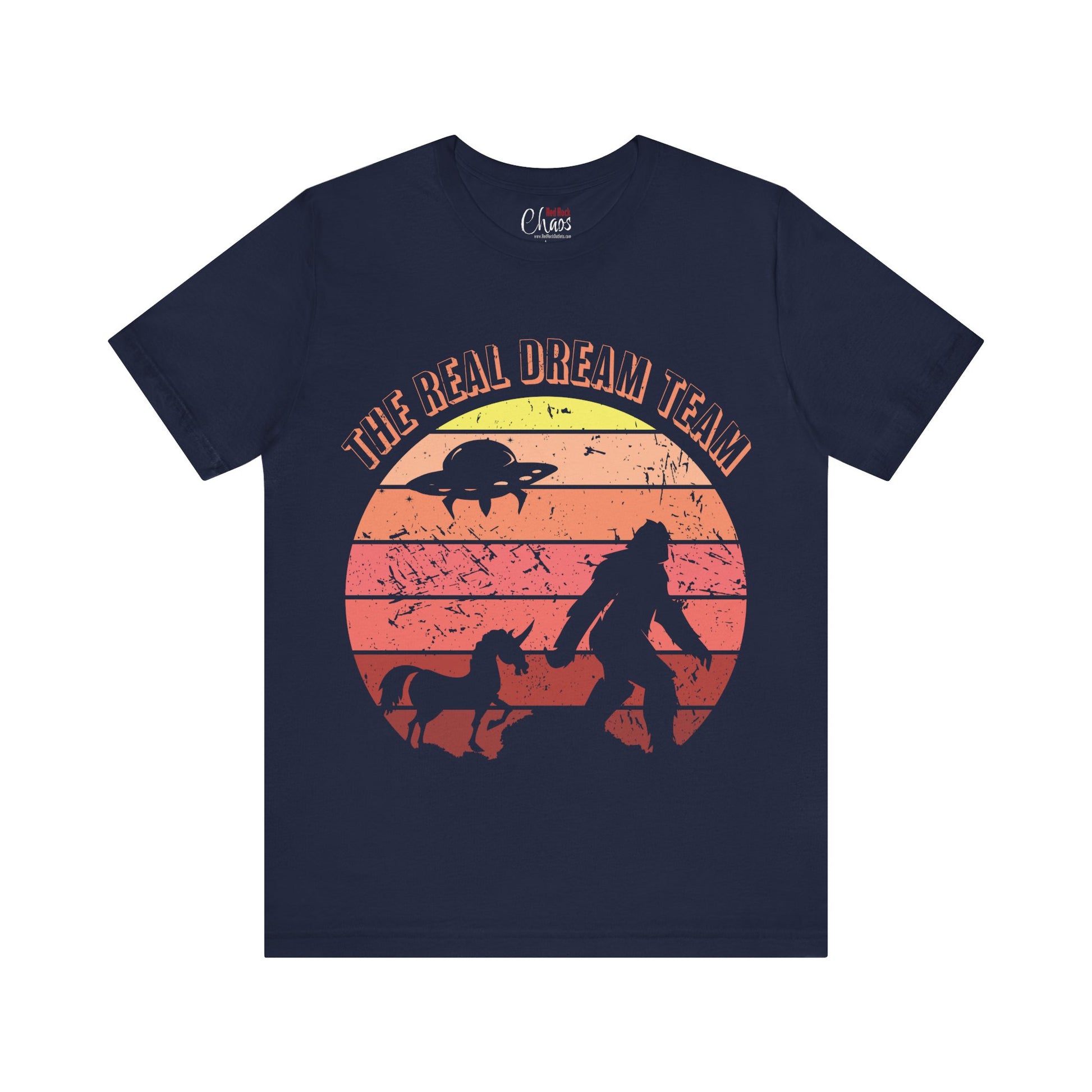 The Real Dream Team Retro Sunset Bigfoot, Unicorn & UFO Shirt