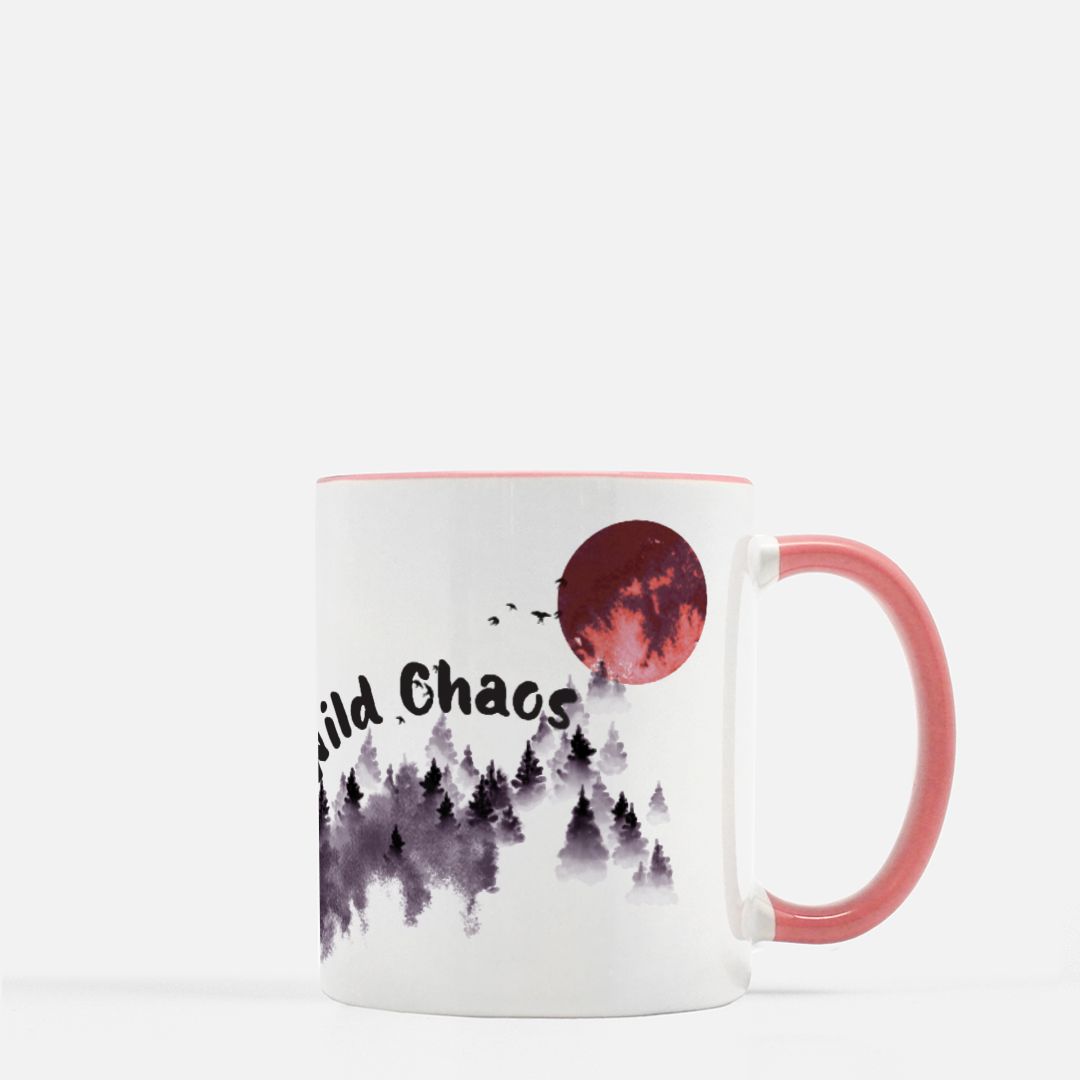 Wild Chaos Coffee Mug – Ink Brush Horse Art – Pink Accent