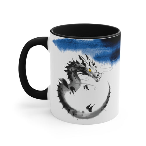 Chaos Dragon Coffee Mug – Ink Brush Dragon Art – Black Accent