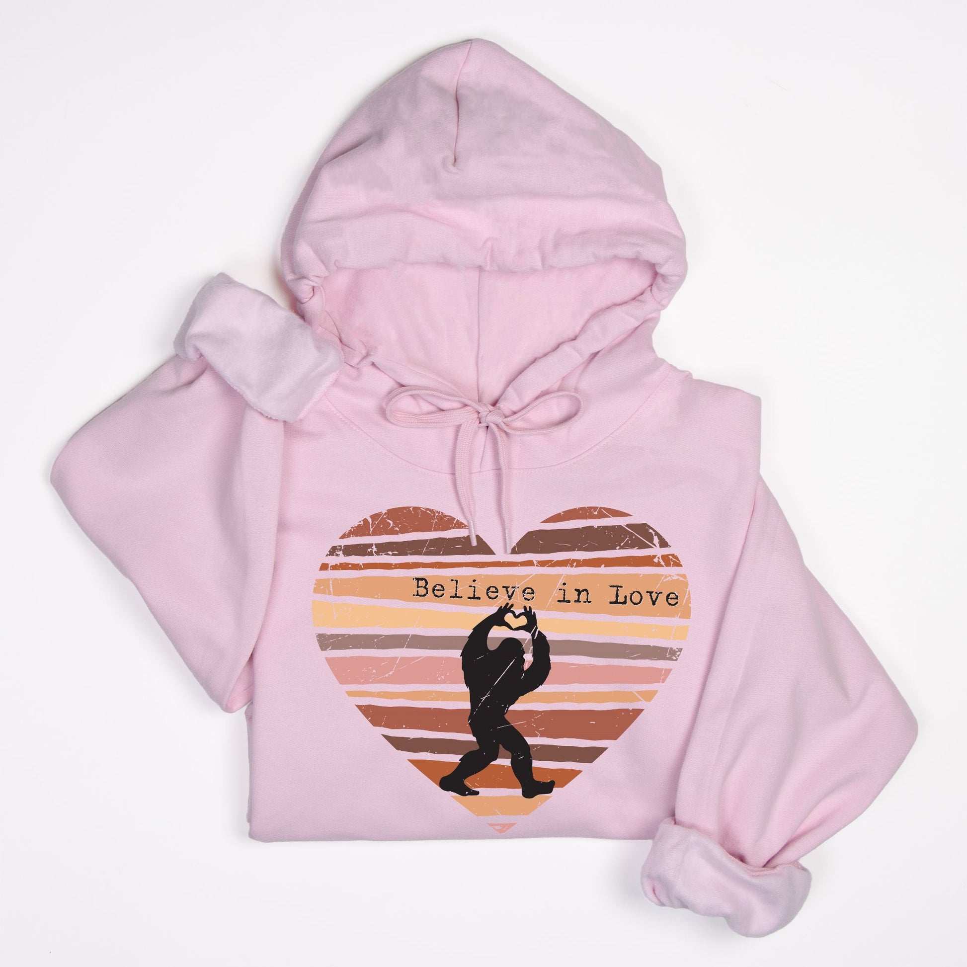 Believe in Love Bigfoot Hoodie – Retro Distressed Heart Cryptid Design