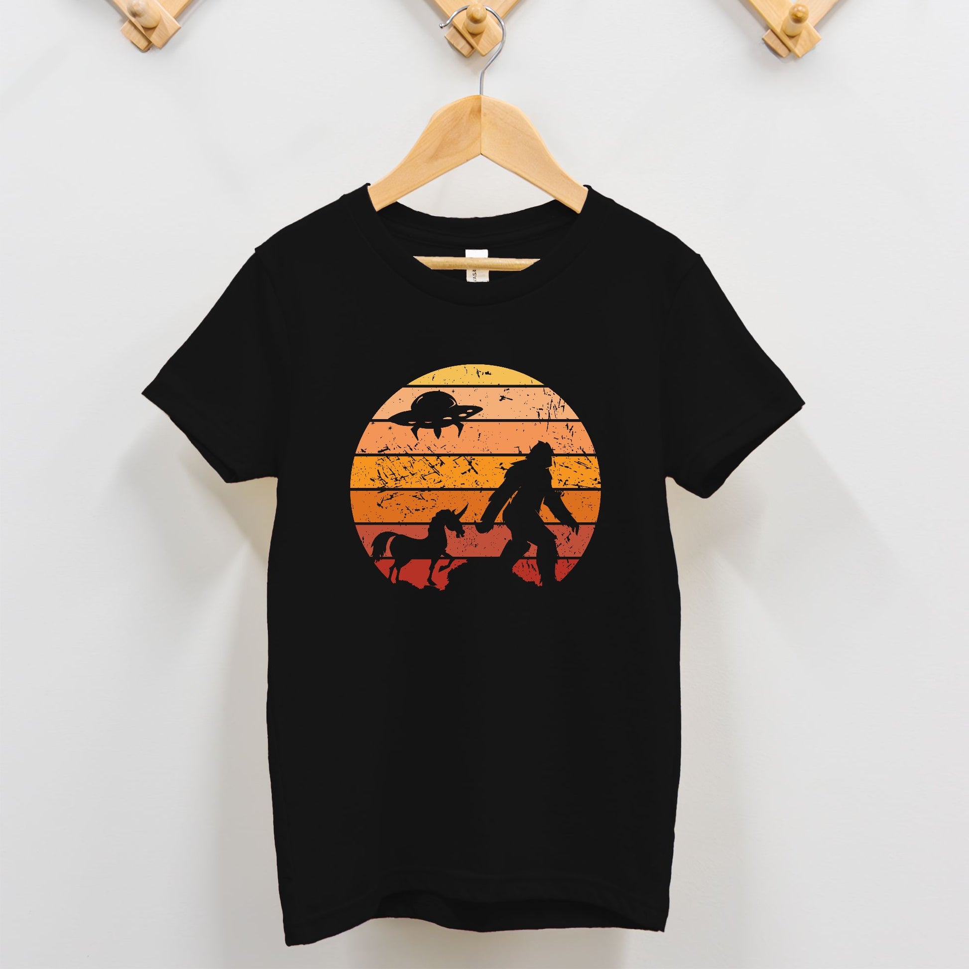 Bigfoot Sunset Toddler Tee – UFO & Unicorn Cryptid Adventure Shirt