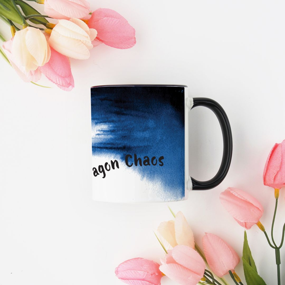 Chaos Dragon Coffee Mug – Ink Brush Dragon Art – Black Accent