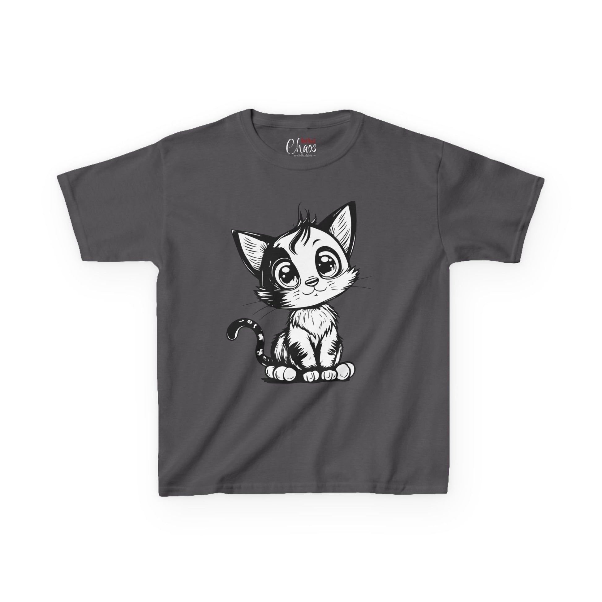 Big-Eyed Cat Kids T-Shirt – Cute Black & White Line Art