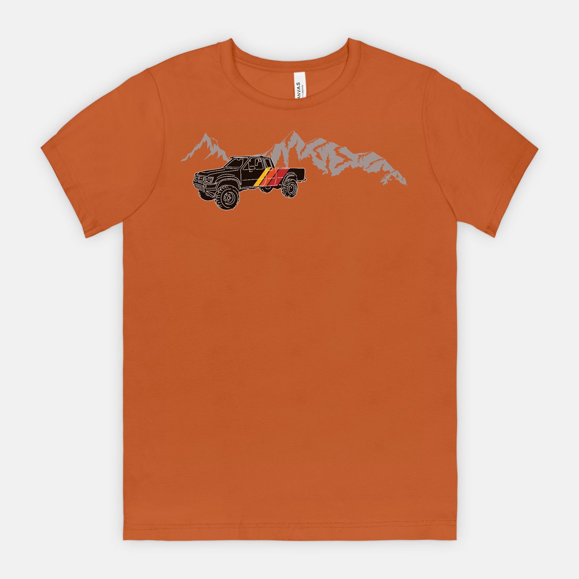 Retro Black Toyota Truck with Mountains