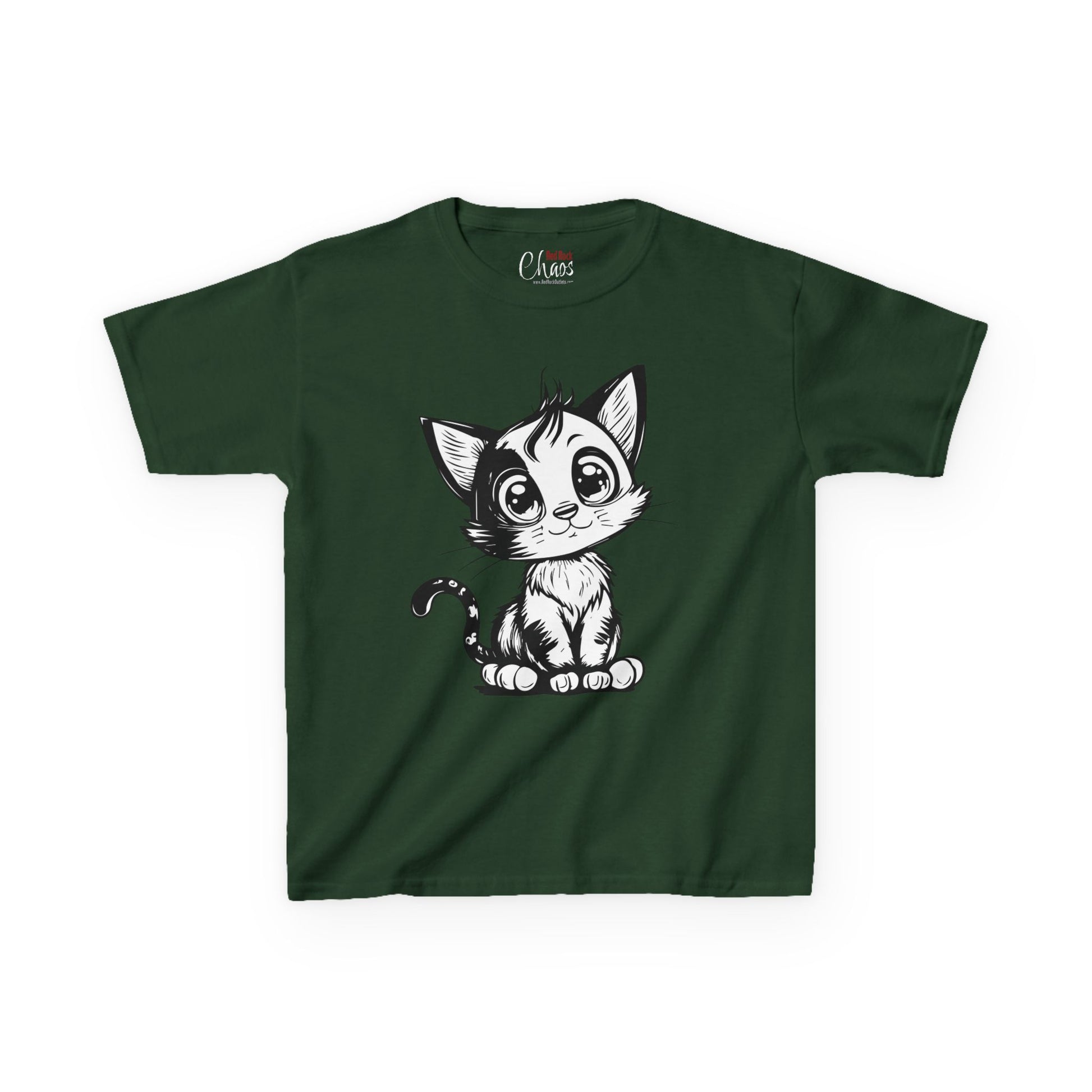 Big-Eyed Cat Kids T-Shirt – Cute Black & White Line Art