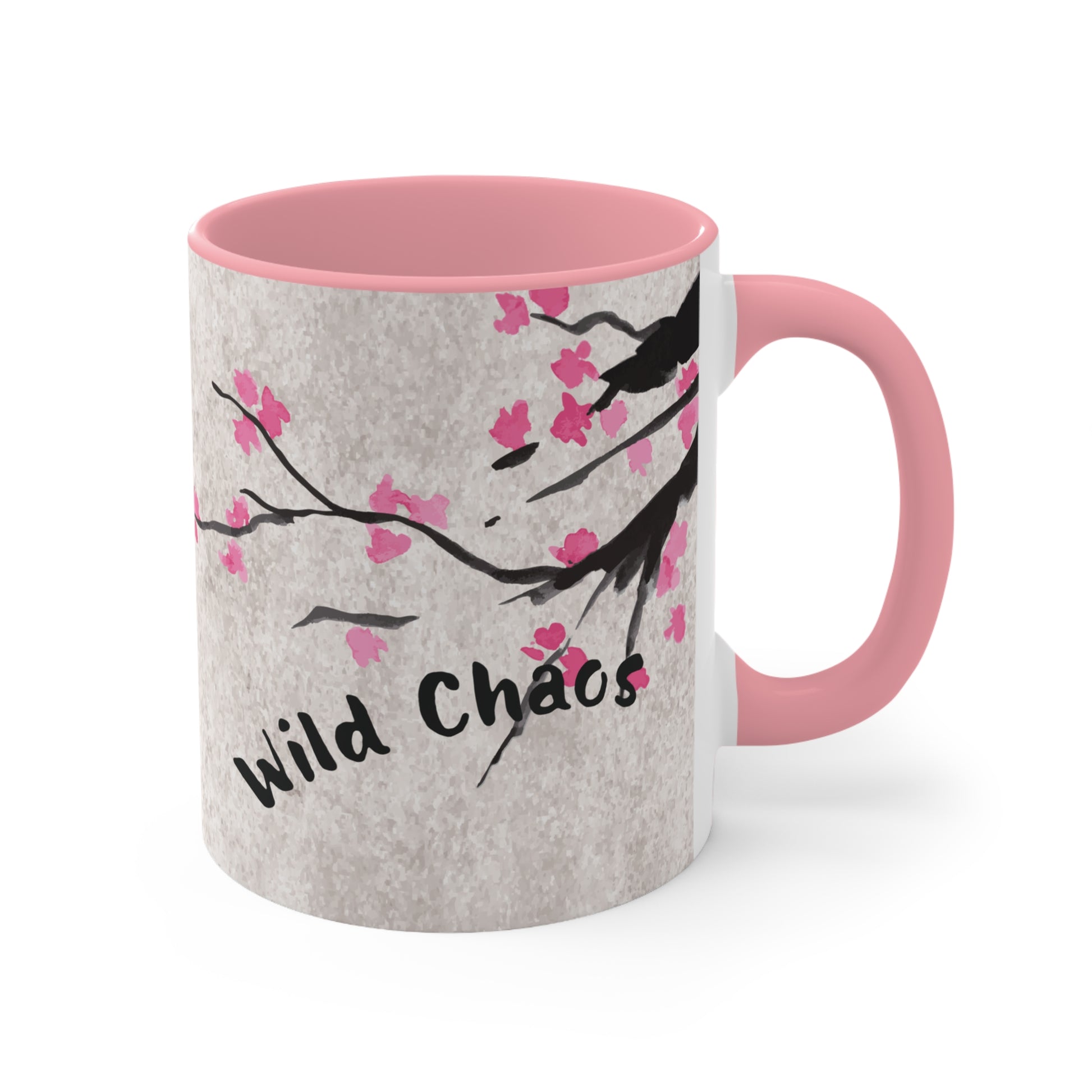 Wild Chaos Coffee Mug – Ink Brush Horse Art – Pink Accent
