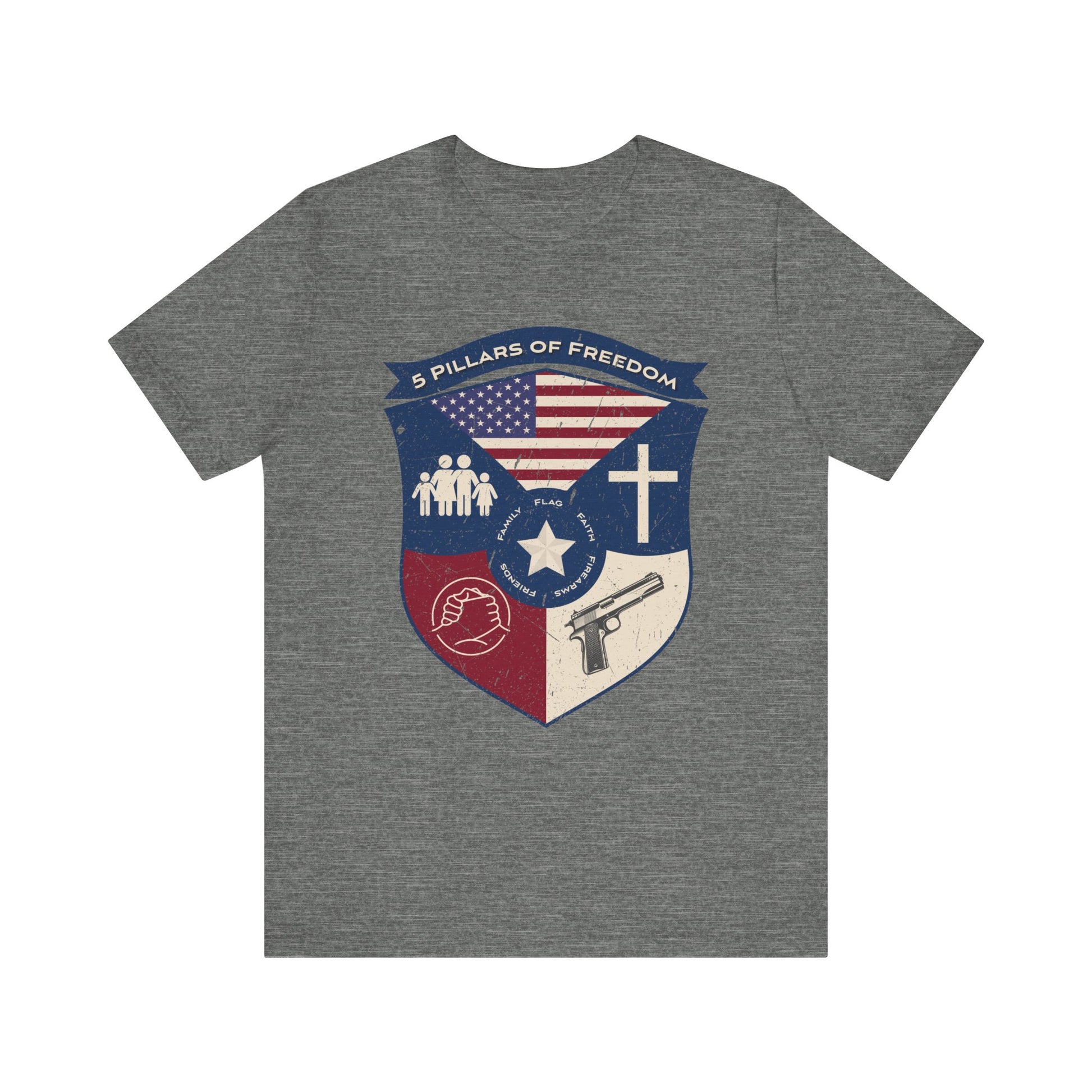 5 Pillars of Freedom Shield – Patriotic Tee