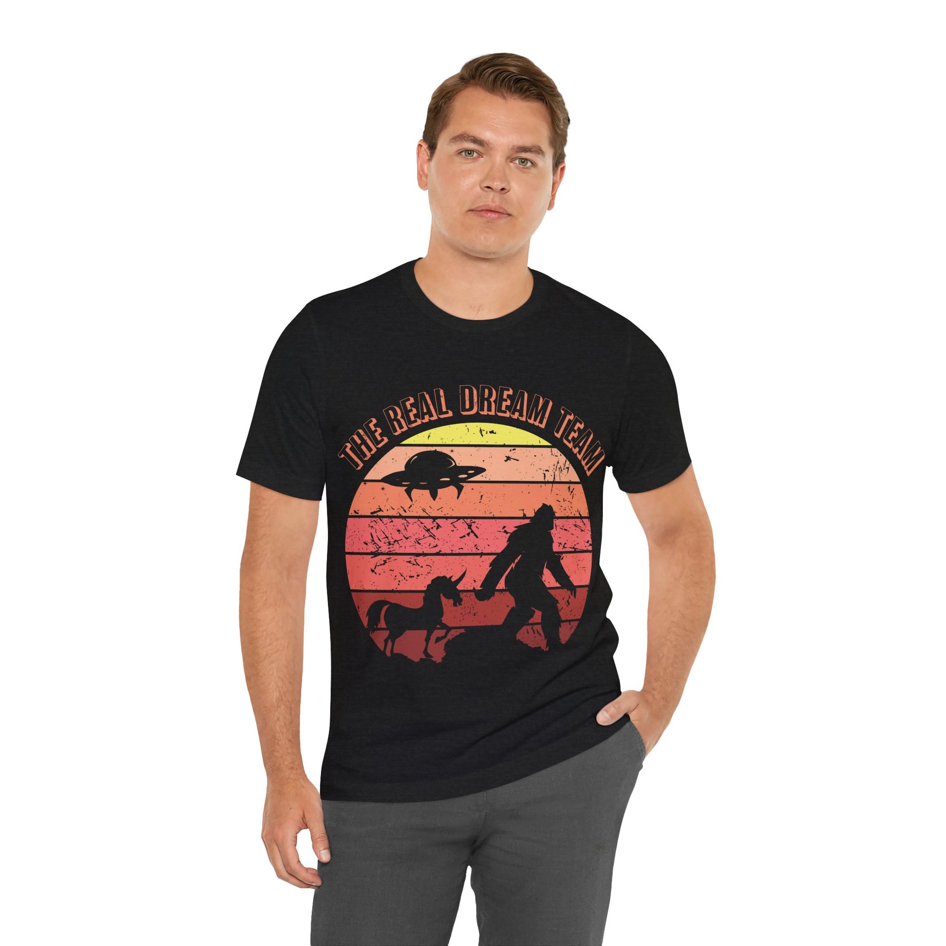 The Real Dream Team Retro Sunset Bigfoot, Unicorn & UFO Shirt