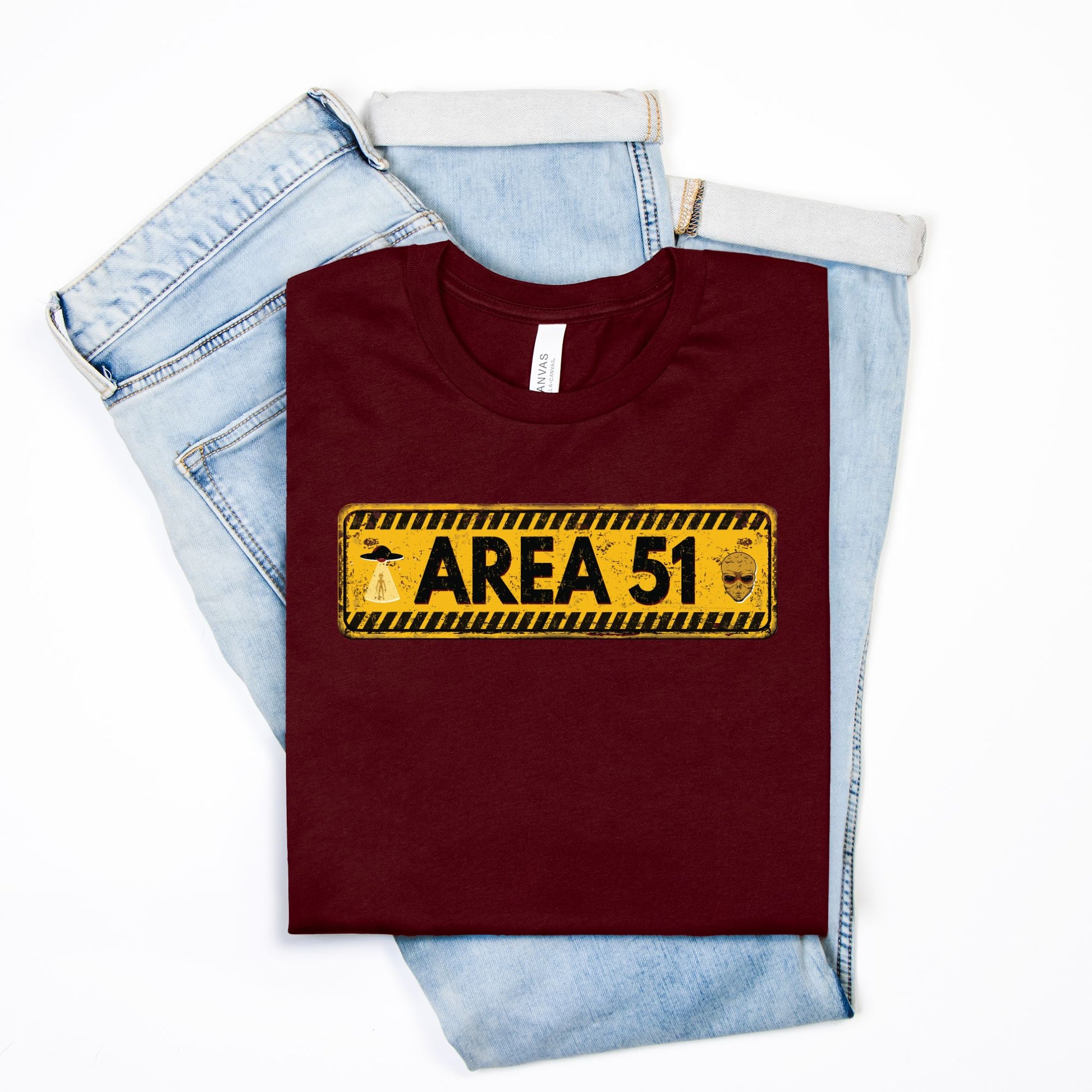 Area 51 Distressed Alien Sign Graphic Tee – Vintage Sci-Fi UFO Shirt