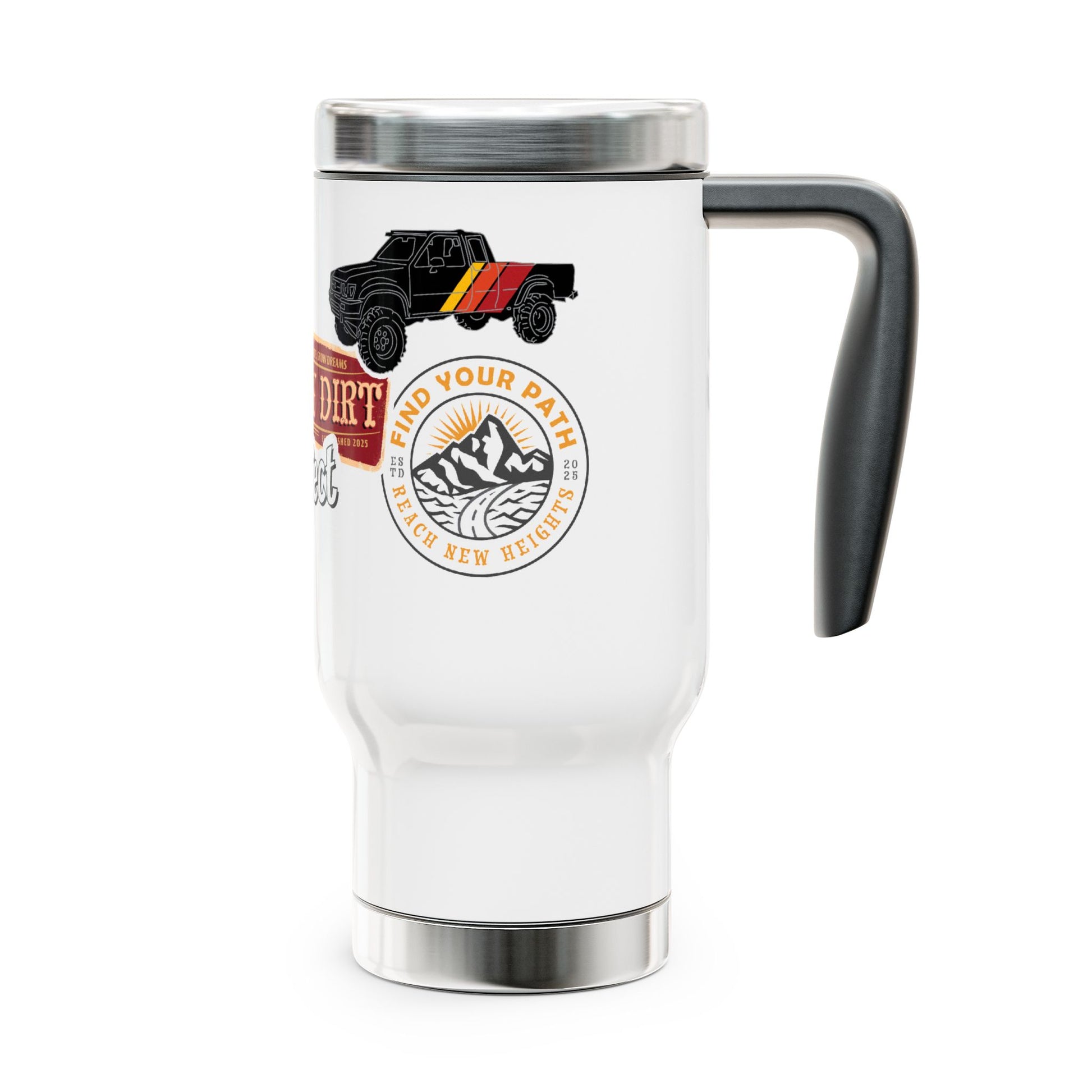 Sticker Collage Adventure Tumbler – Bigfoot, Truck, Mountains & More