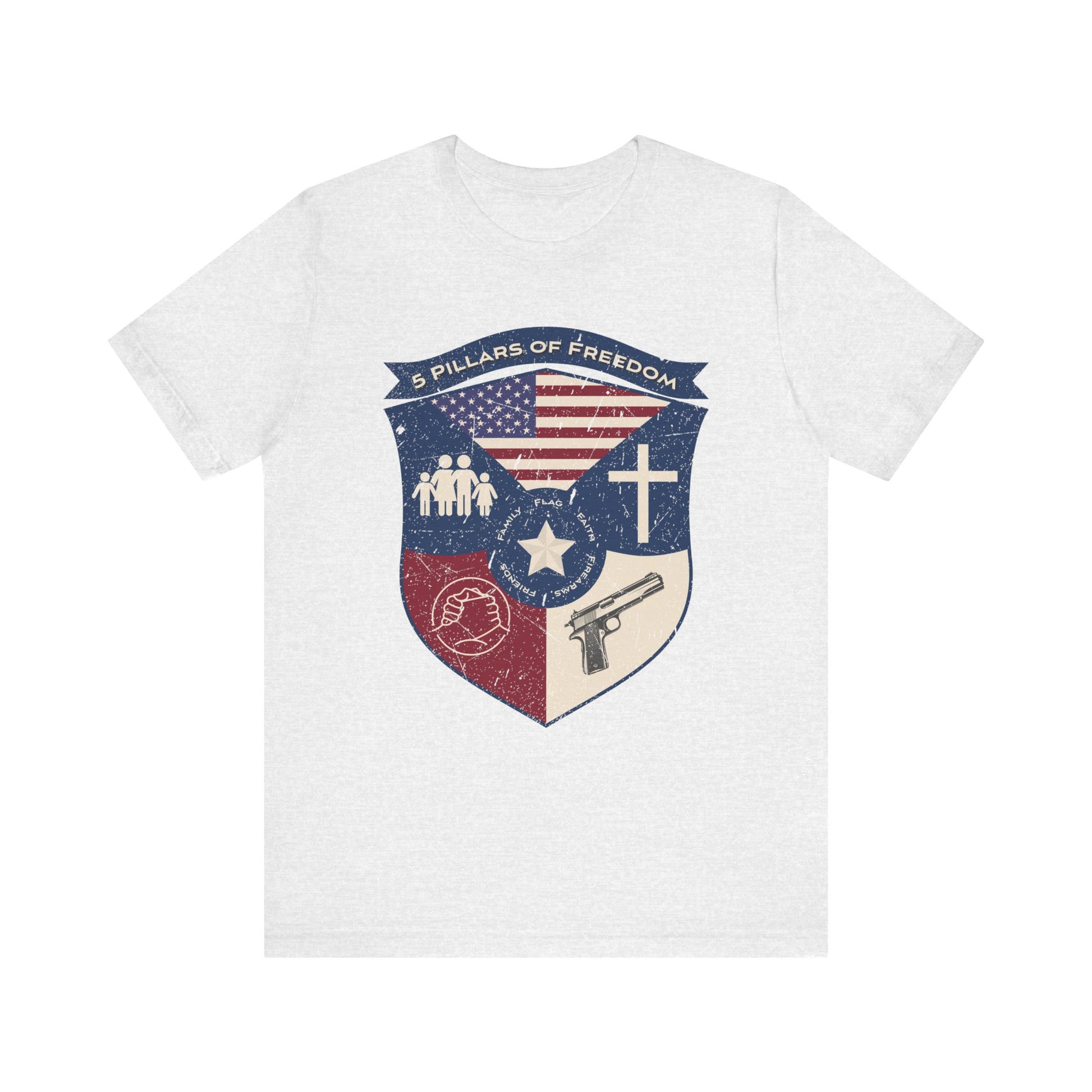 5 Pillars of Freedom Shield – Patriotic Tee