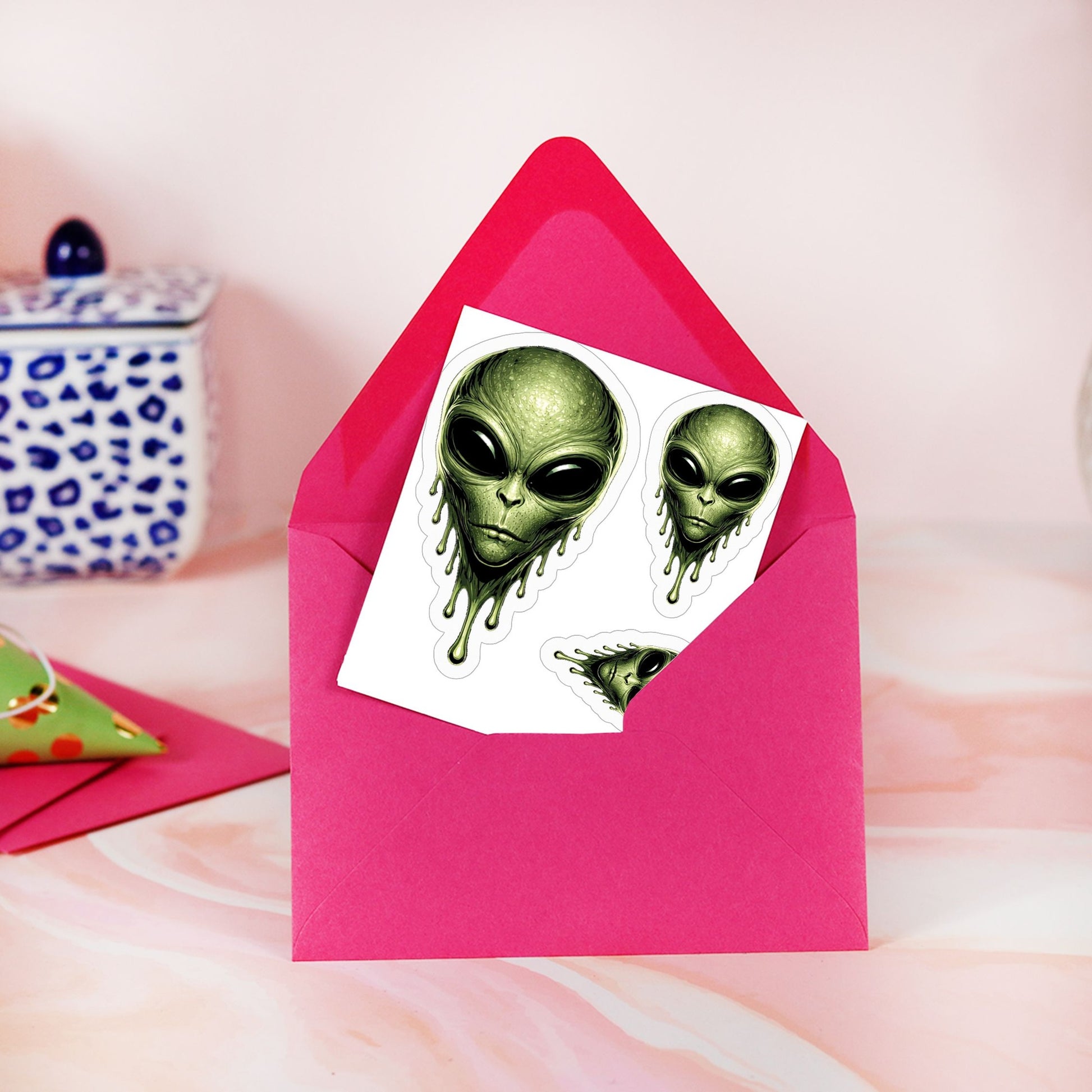 6" x 6" Green Dripping Alien Sticker Set 3 Sizes Vinyl Sticker Pack