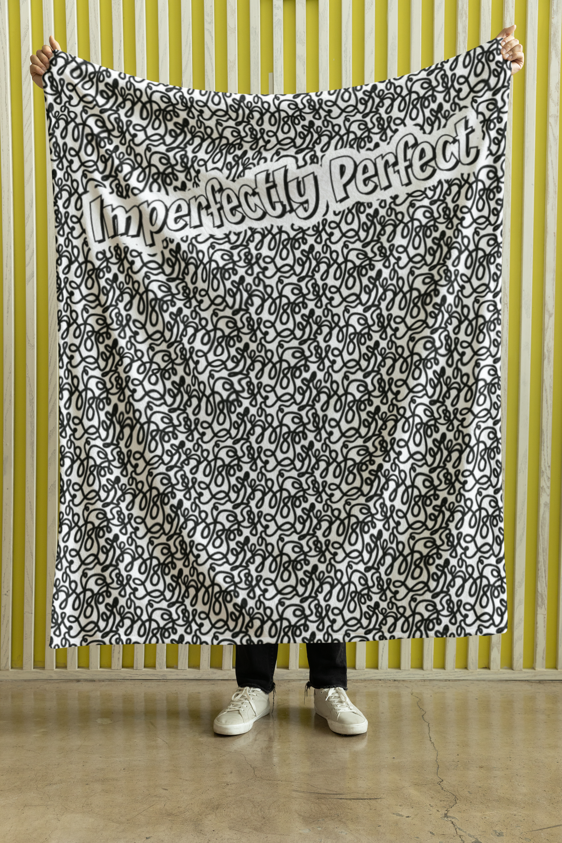 Imperfectly Perfect Chaos Blanket – Black and White Squiggle Minky Blanket - 60" x 80"
