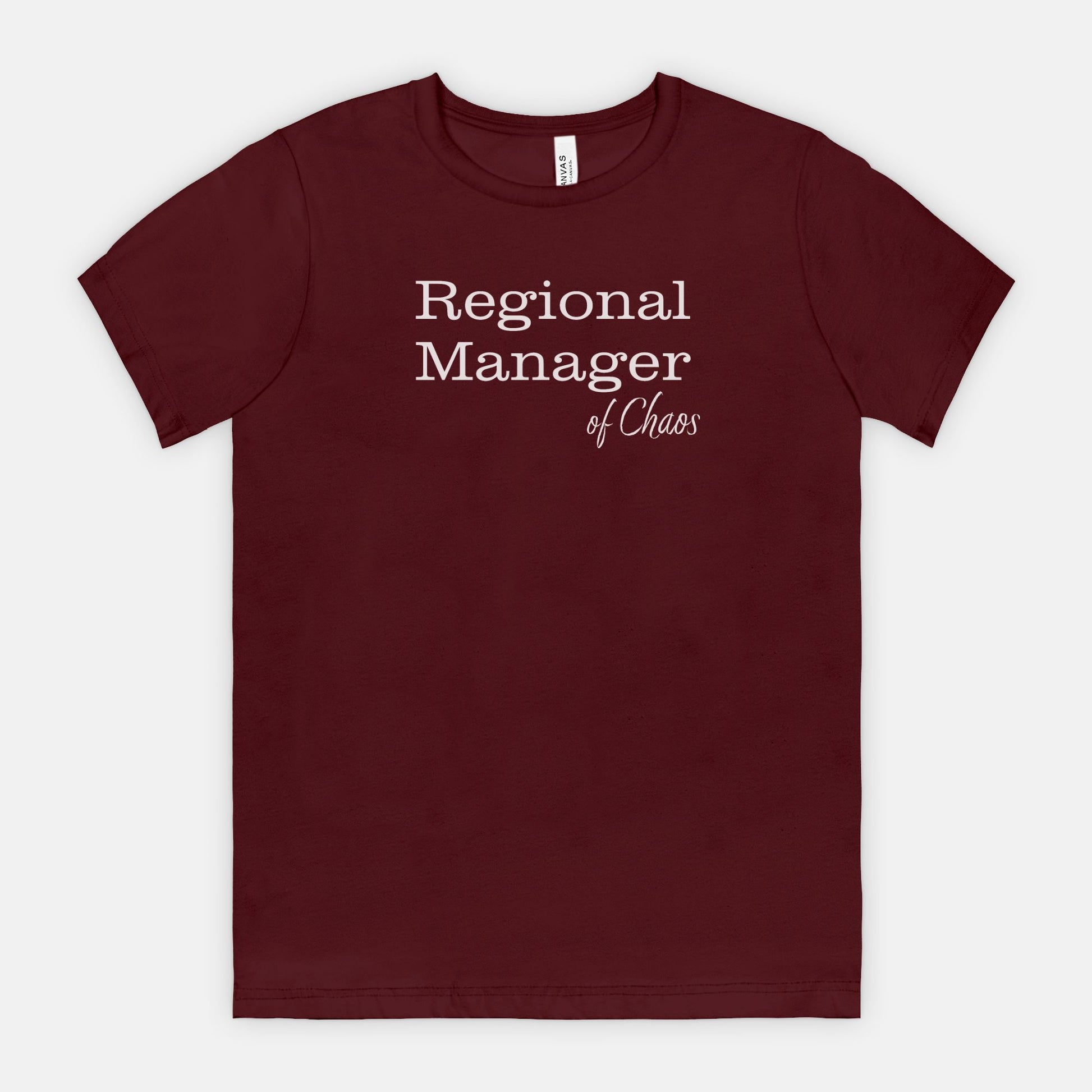 Red-Rock-Chaos-bella-canvas-t-shirt-Regional-Manager-of-Chaos-Maroon