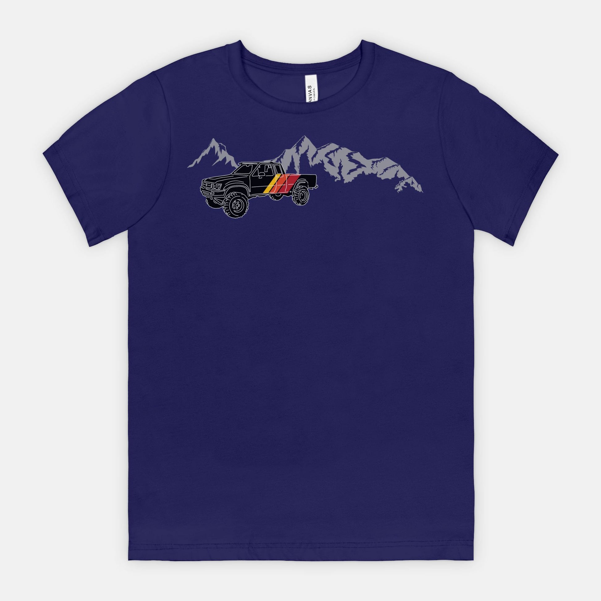 Red-Rock-Chaos-retro-toyota-truck-with-mountains-tee-Team-Navy